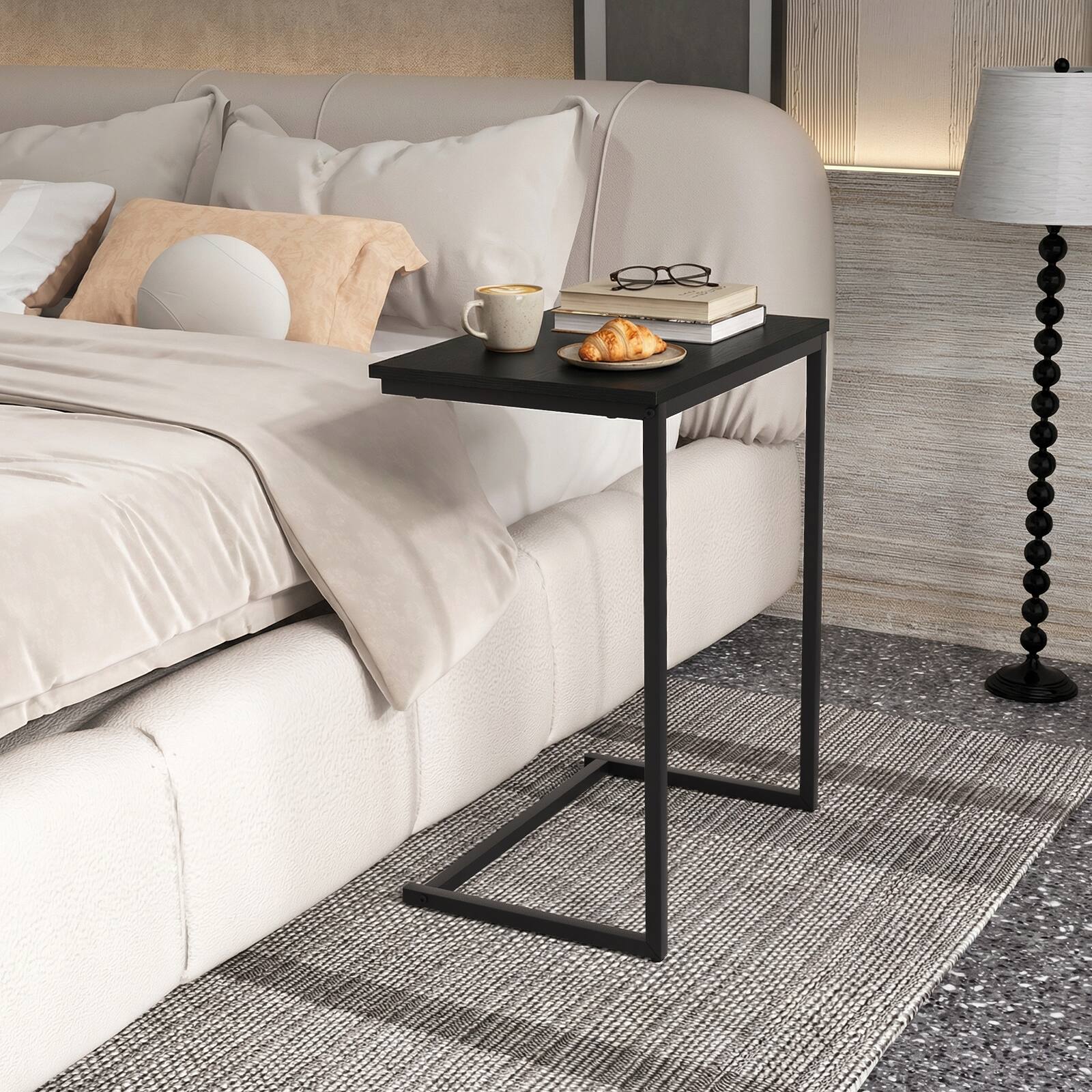 Alt View 4. Gymax - Gymax 2PCS C-shaped End Table Vintage Accent Couch Table w/ Heavy-duty Metal Frame - Black.