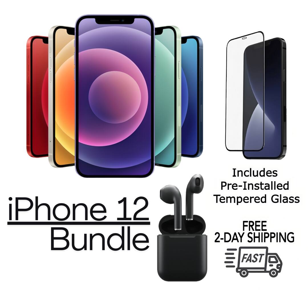 iPhone 12 Bundle  
Includes Pre-Installed Tempered Glass  
FREE 2-DAY SHIPPING  
FAST