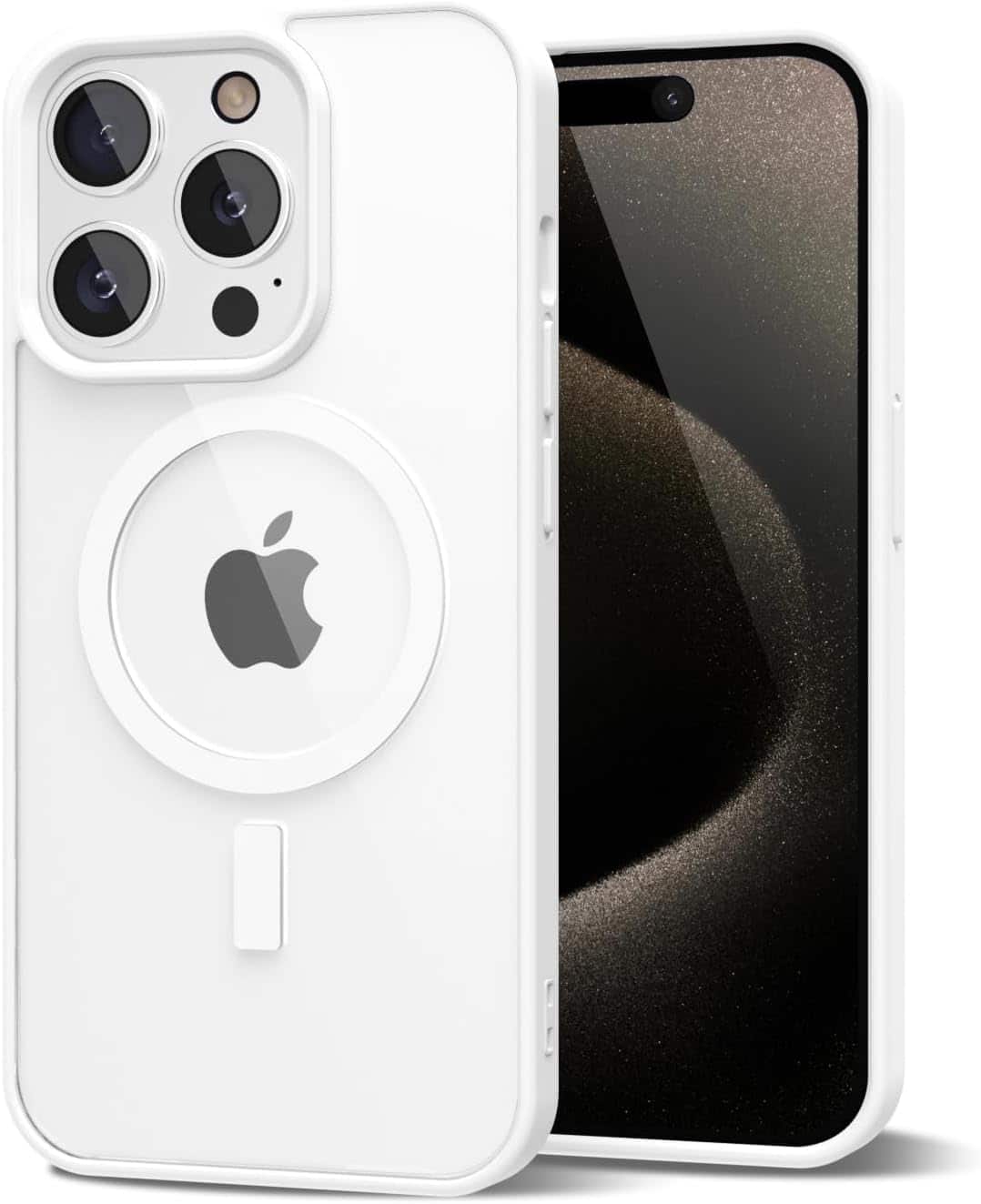 Entronix - [Magnetic] Case for iPhone 14 Pro - [Clear Back] Soft Matte Frame - White