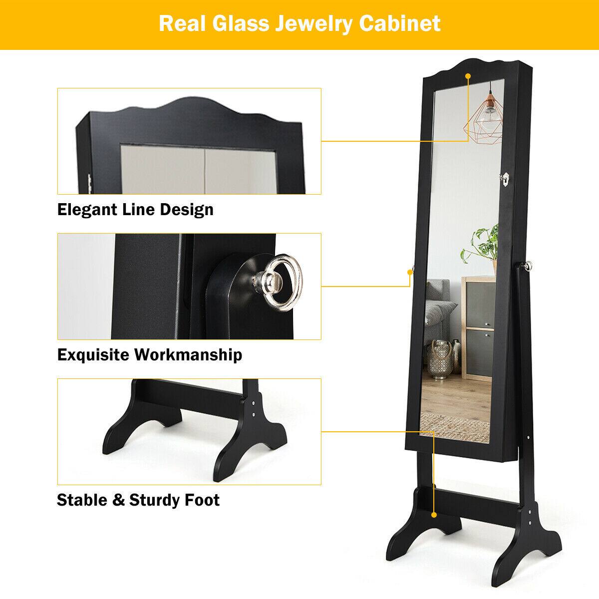 Real Glass Jewelry Cabinet: Elegant Line Design, Exquisite Workmanship, Stable & Sturdy Foot.