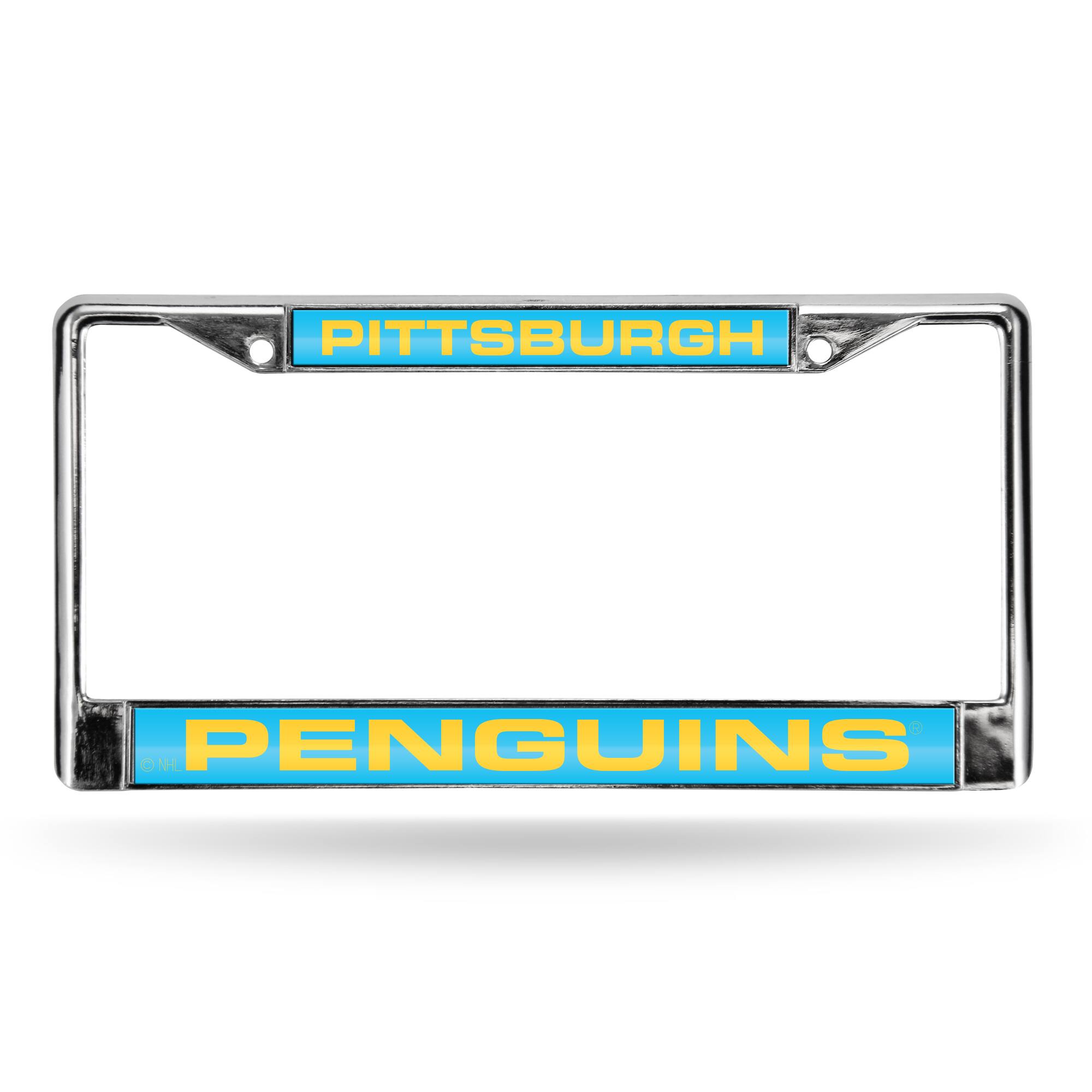 Pittsburgh Penguins Retro Chrome Metal License Plate Frame Holder