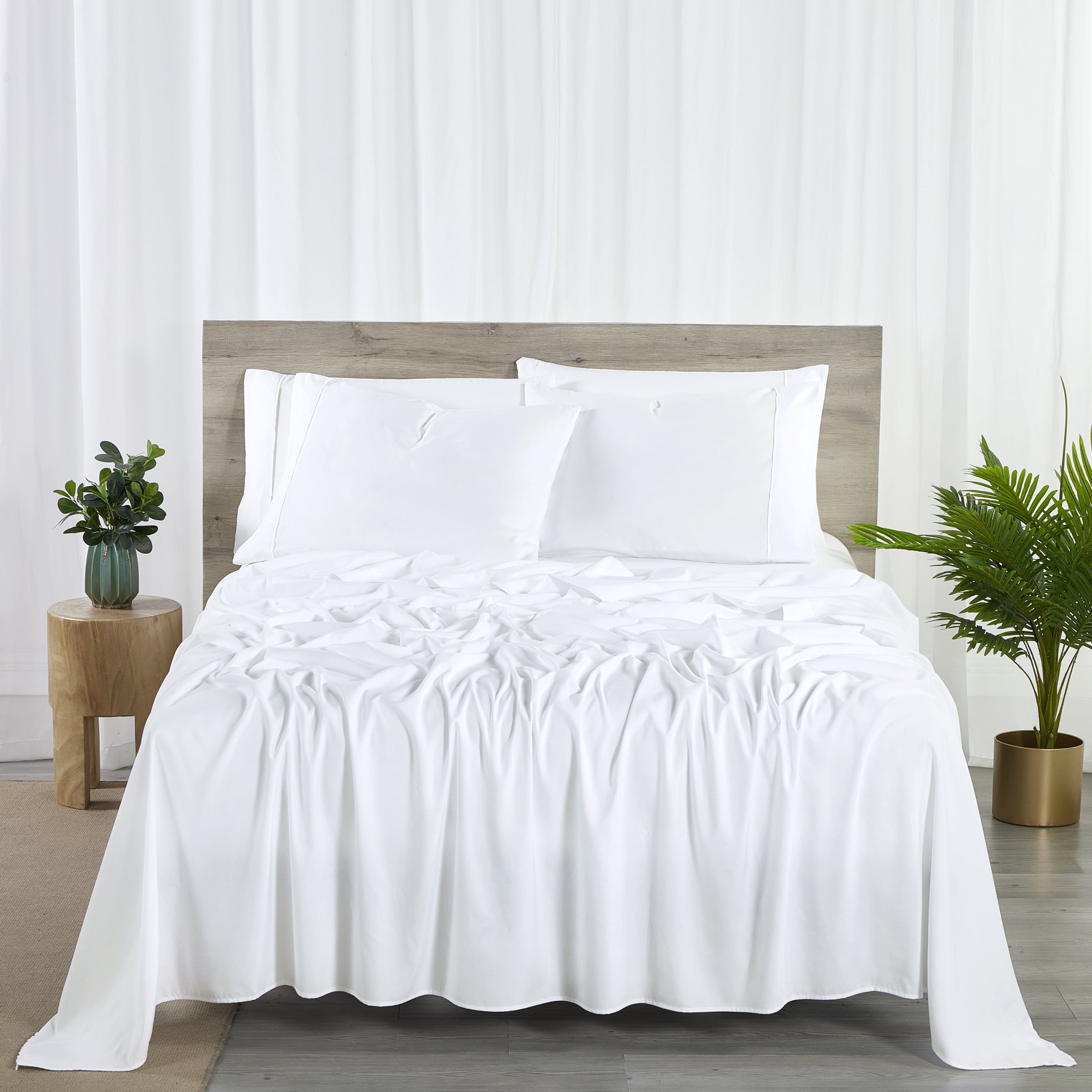 Bibb Home - 2000 Count 6-Piece Bamboo Sheet Set with Snug Grip - White
