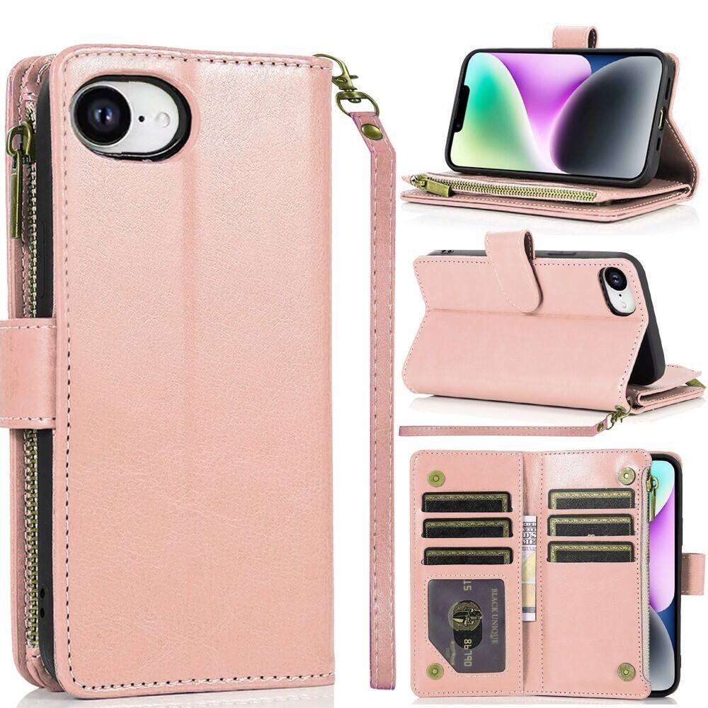 TJS - Phone Case for Apple iPhone 17e / iPhone 16e, Luxury Wallet Card ID Zipper Money Holder Cover - Rose Gold price history on PriceWatchPro