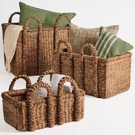 Best Choice Products - 3Pc Shelf Baskets, Small, Large and XL Chunky Woven Wicker Baskets w/ Braided Handles - Chestnut