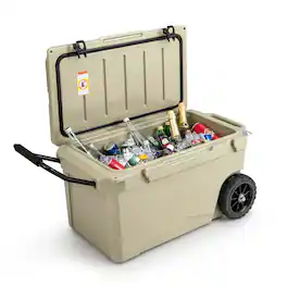 Costway - Costwasy 75 Qt Portable Cooler Roto Molded Ice Chest Insulated 5-7 Days with wheels Handle - Tan