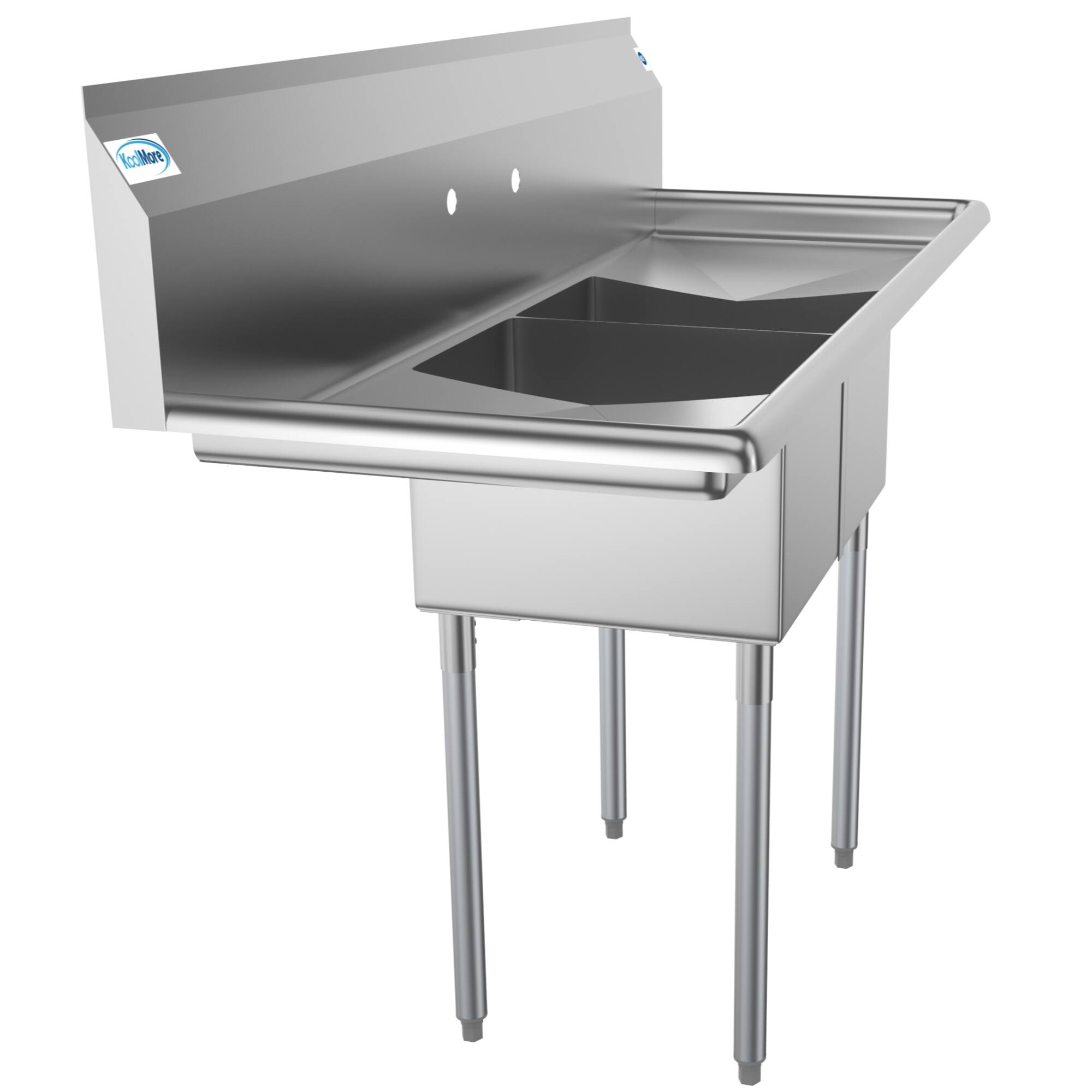 Angle. Koolmore - 56 in. Two Compartment Stainless Steel  Sink with 2 Drainboards, Bowl Size 12"x 16"x 10" SB121610-16B3. - Stainless Steel.