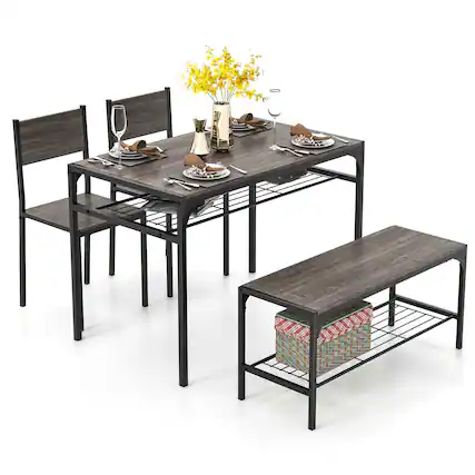 Front. Costway - 4 PCS Dinette Set for Small Place Breakfast Nook Modern Dining Table with 2 Chairs Grey - Grey Oak and Black.
