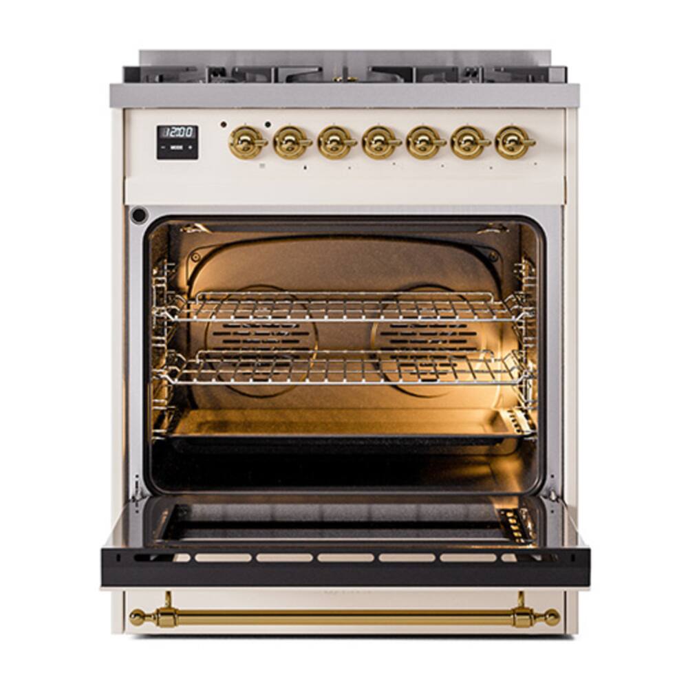 Alt View 5. ILVE - ILVE Nostalgie II 30 inch Dual Fuel Range with 5 Burners (Liquid Propane, Antique White, Brass Trim) - Antique White.