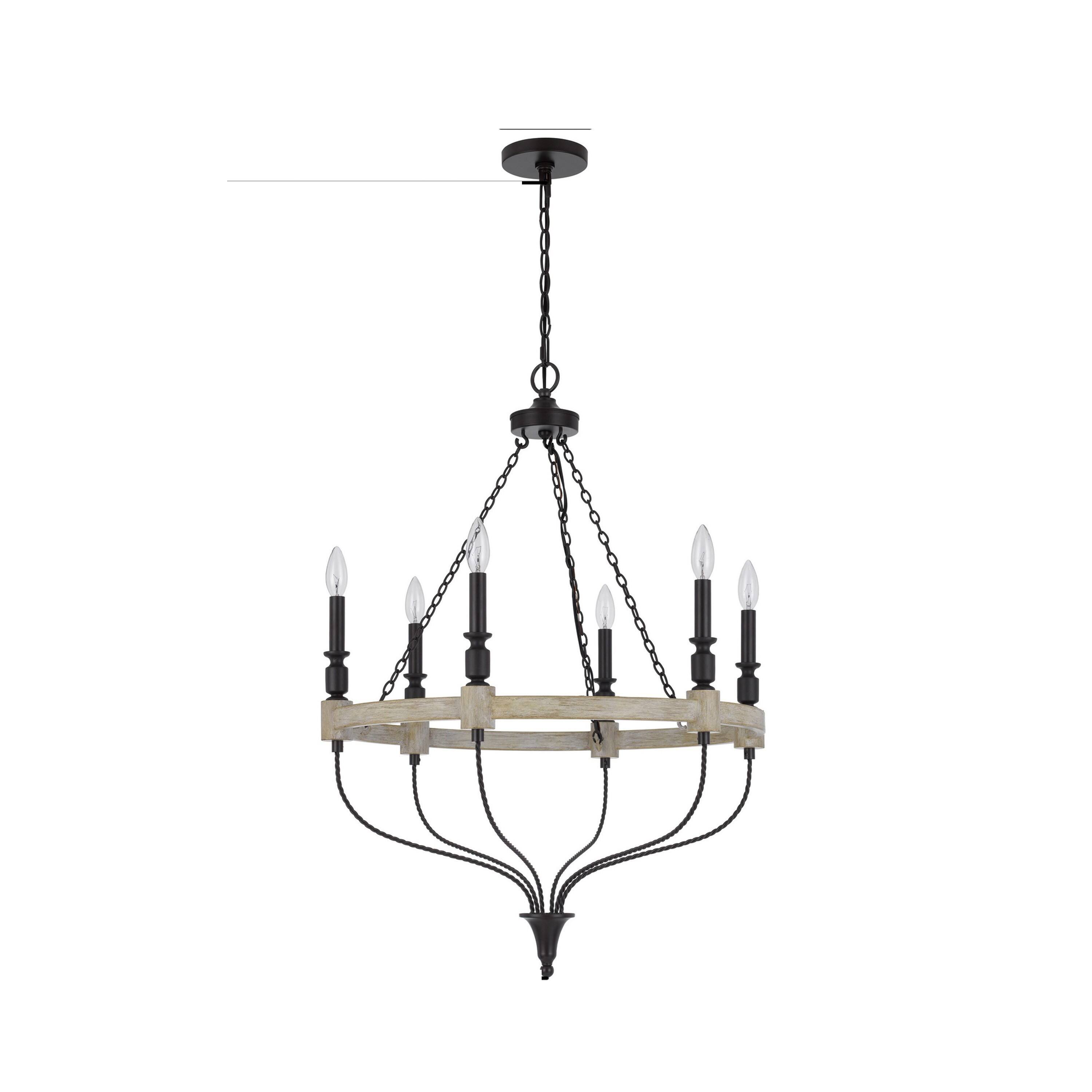 Angle. Manhattan Lane - Omy 26 Inch Chandelier, Distressed Wood Wheel Candelabra Design - Gray, Black.