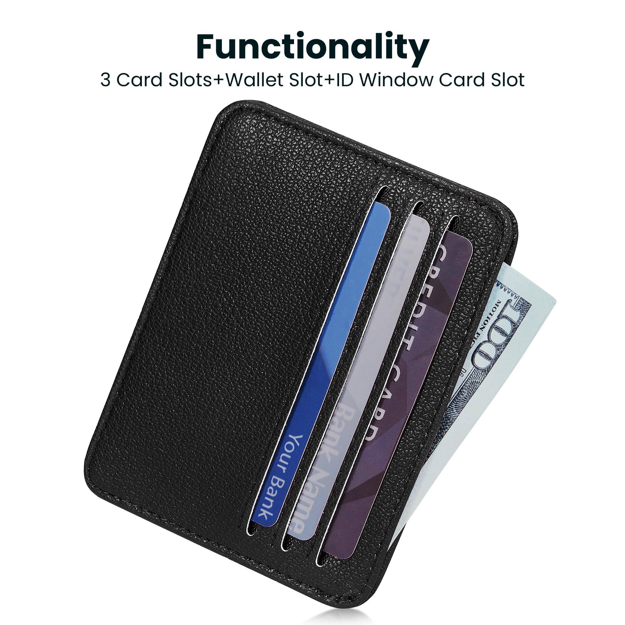 Left. Jadie Link - Credit Card Holder Women Minimalist Wallet Rfid Blocking Wallets Cases Small Window Men Black Four-slot Card Holder - Vintage Brown.