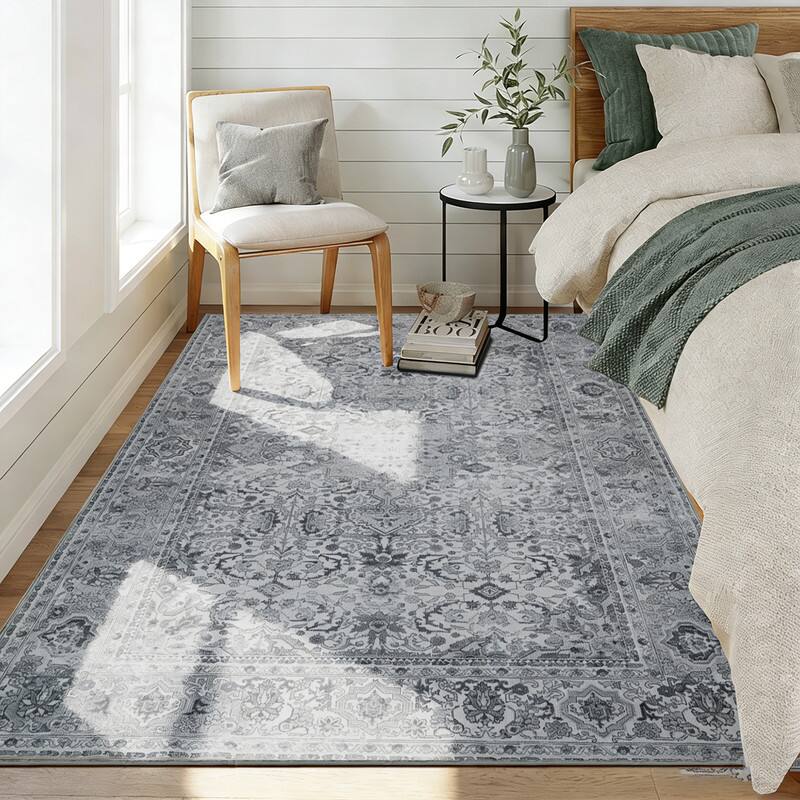 Left. RYHNUYNE - 5x7 Area Rugs Living Room Rug Washable Vintage Boho Rug No Slip Stain Resistant Soft Carpet Indoor Floor Floral Carpets - Painting.