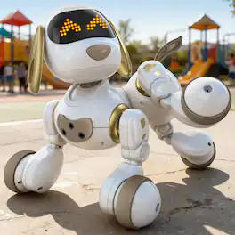 Ruko - 18011 Smart Robot Dog Toy for Kids, Interactive Puppy with Remote & Gesture Control,Gifts for boys and girls - White & Gold