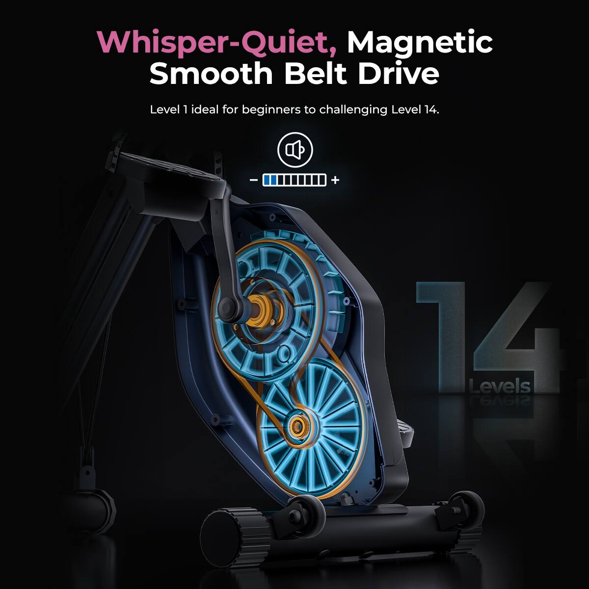 Whisper-Quiet, Magnetic Smooth Belt Drive Level 1 ideal for beginners to challenging Level 14. + 14 Levels
