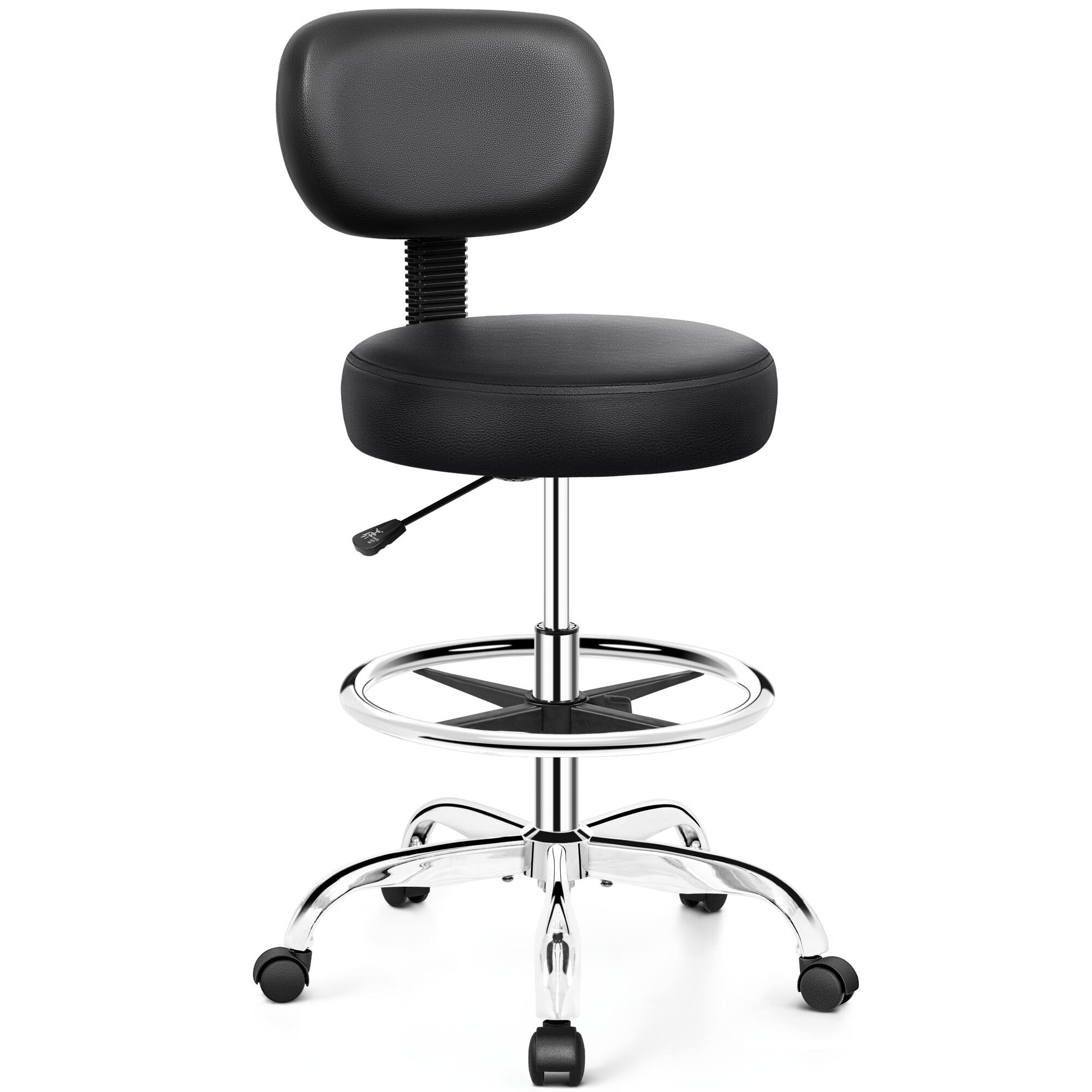 Brick Attic - Drafting Chair with Backrest, PU Leather Adjustable Foot Rest Stool with Wheels for Office Spa Studio Lab Counter Salon - Black price history on PriceWatchPro