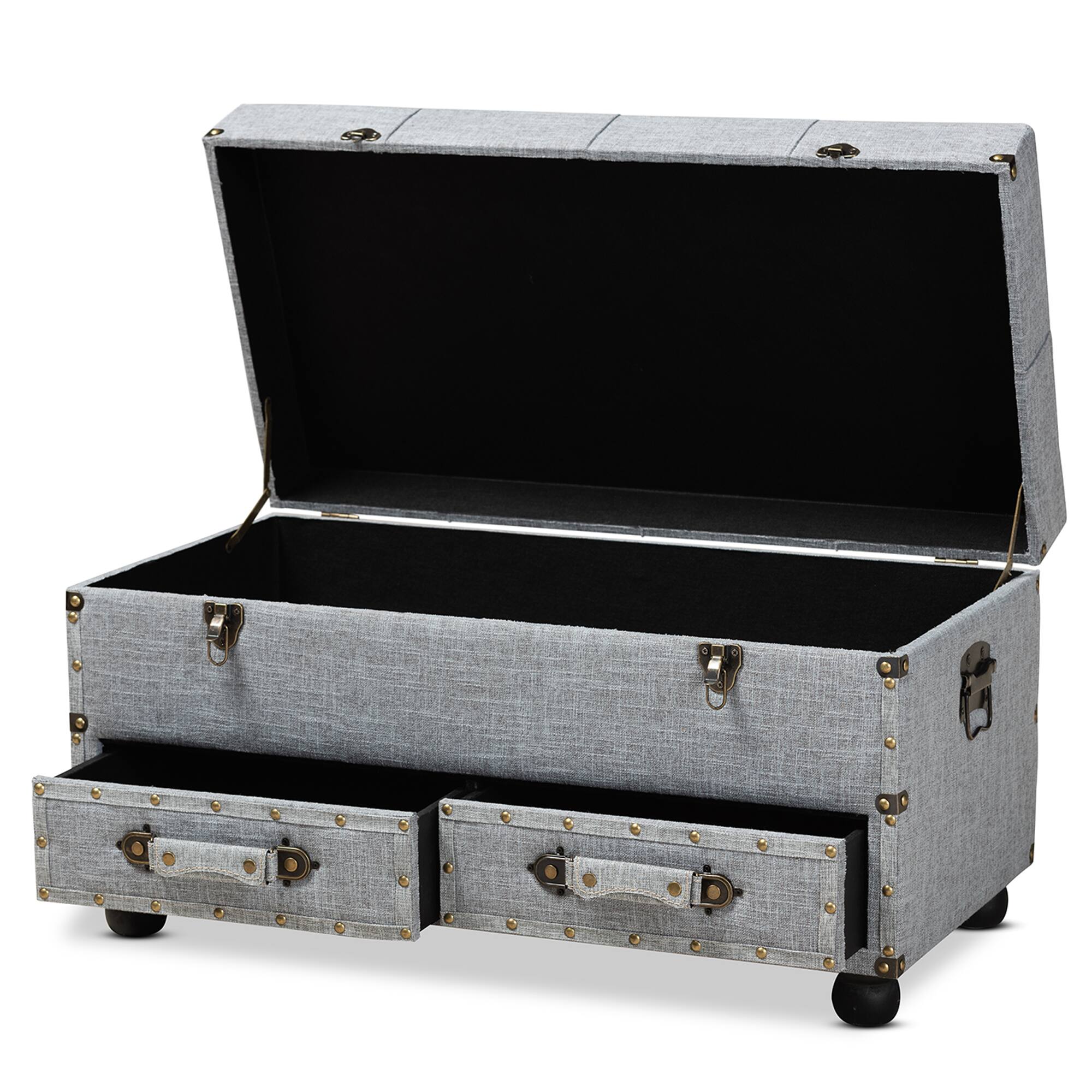 Angle. Baxton Studio - Flynn Modern Transitional Fabric Upholstered 2-Drawer Storage Trunk Ottoman - Grey/Black.
