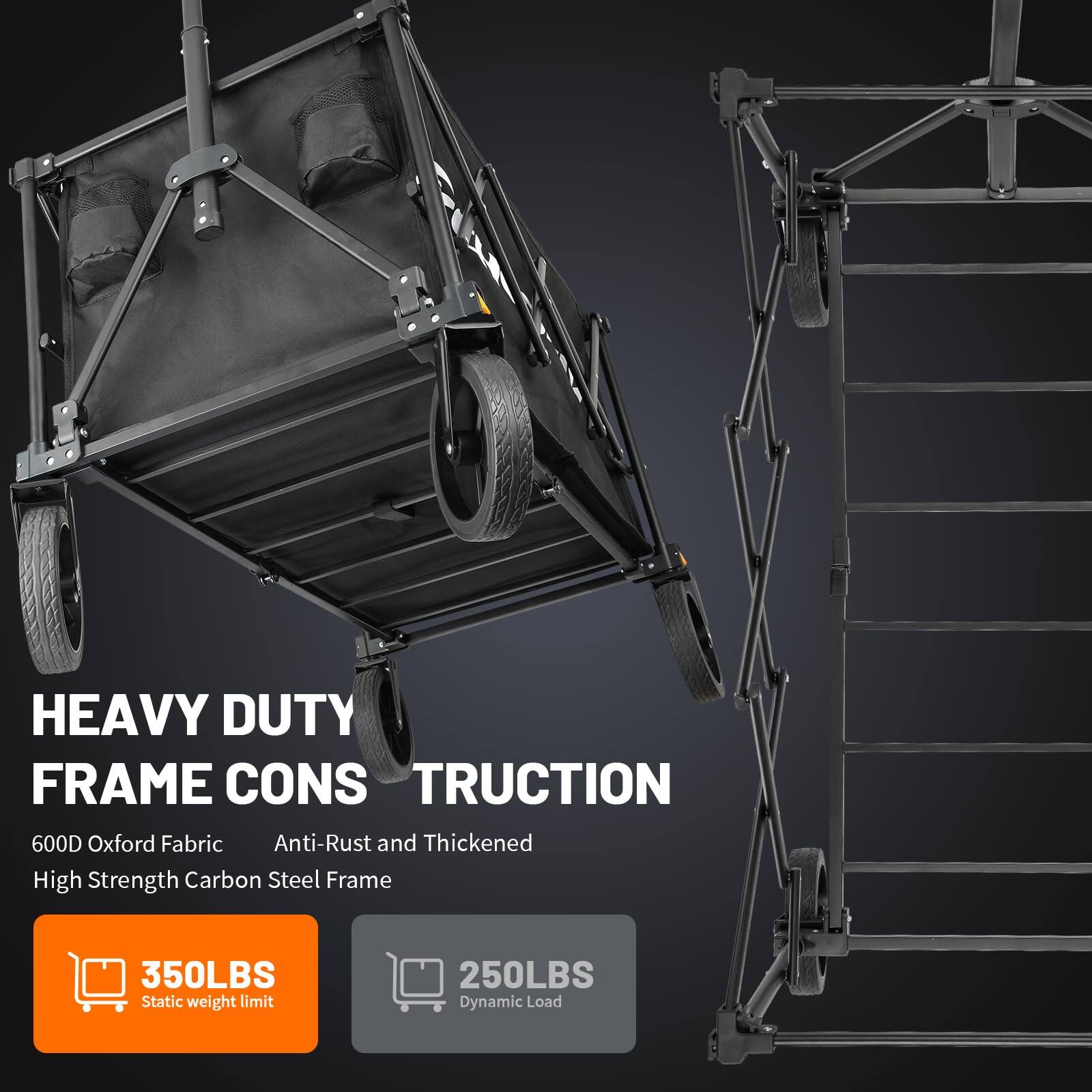 HEAVY DUTY FRAME CONSTRUCTION

600D Oxford Fabric, Anti-Rust, and Thickened High Strength Carbon Steel Frame

350LBS Static Weight Limit

250LBS Dynamic Load