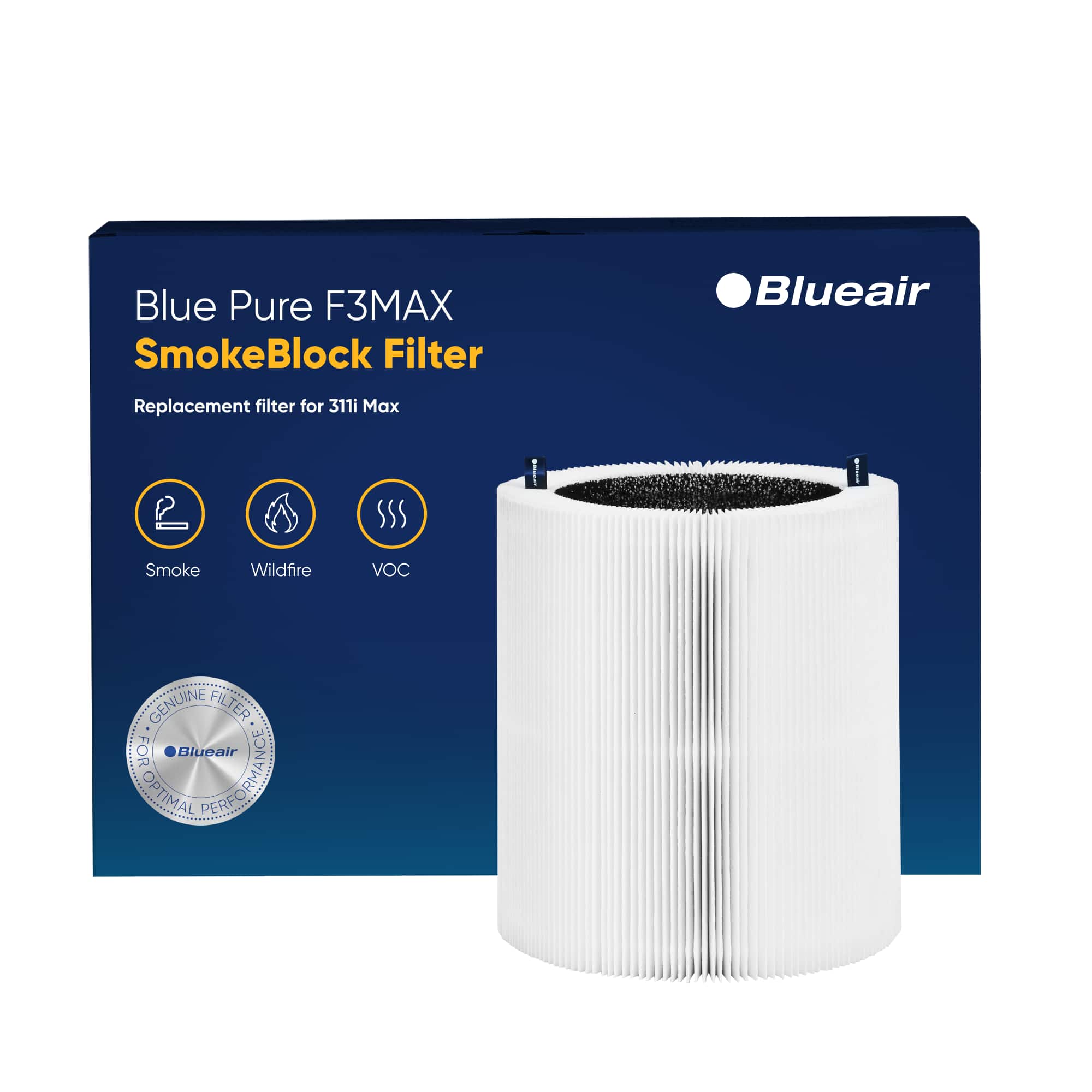 Blue Pure F3MAX SmokeBlock Filter is a replacement filter for the 311i Max Smoke Wildfire VOC GENUINE FILTER FOR Blueair OPTIMAL PERFORMANCE.