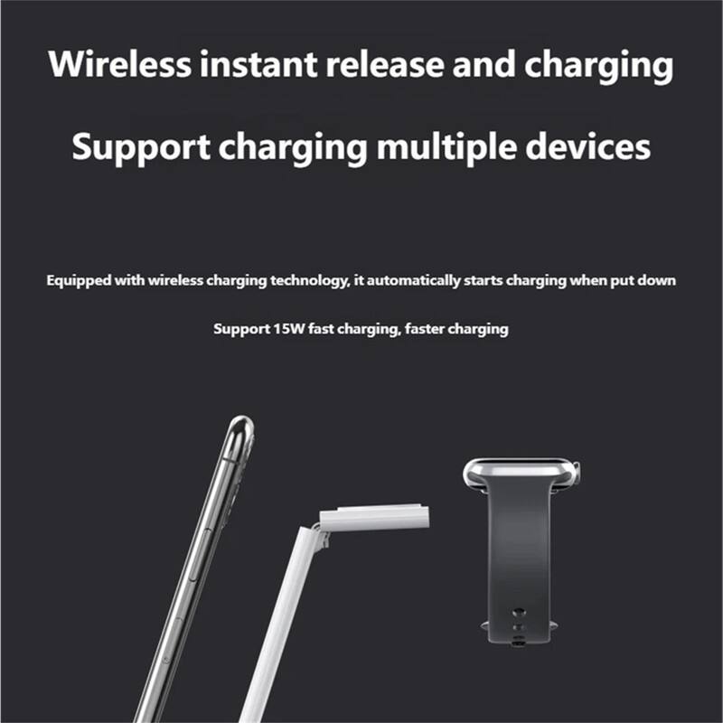 Wireless instant release and charging  
Support charging multiple devices  

Equipped with wireless charging technology, it automatically starts charging when put down  
Support 15W fast charging, faster charging