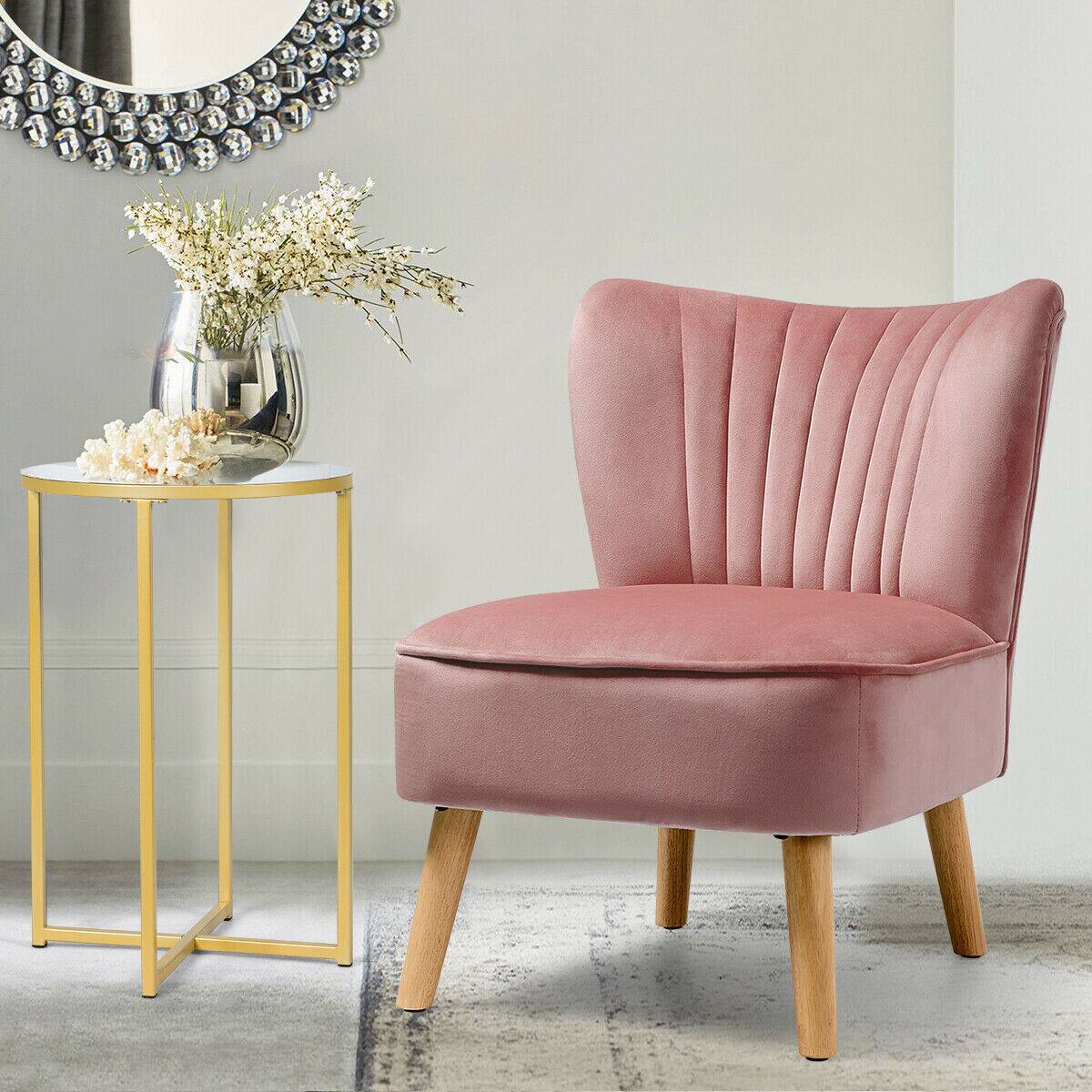 Alt View 4. Gymax - Gymax 2PCS Accent Chair Leisure Chair Single Sofa Armless w/ Wood Legs Pink - Pink.