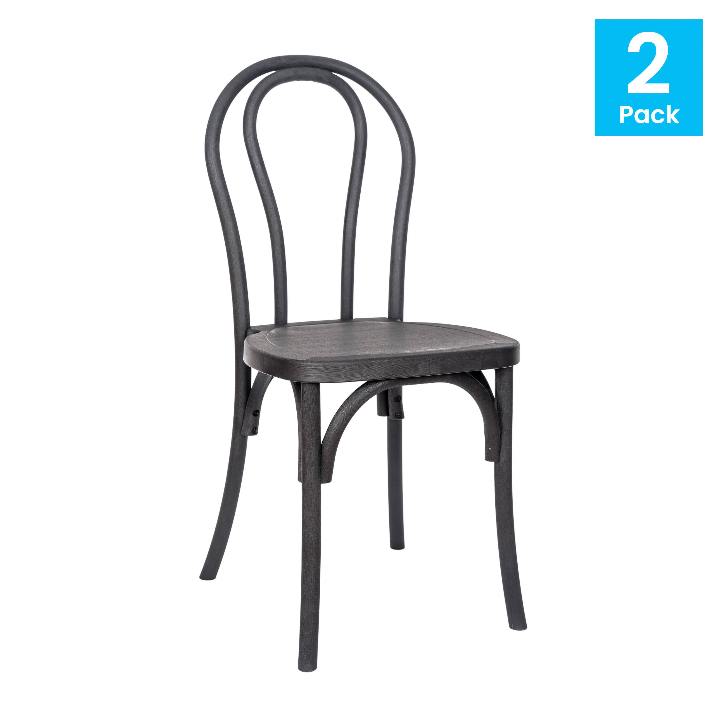 Alt View 2. Emma + Oliver - Hensler Set of 2 Weather-Resistant Wood Look Stackable Resin Thonet Chairs for Indoor/Outdoor Use - Black.