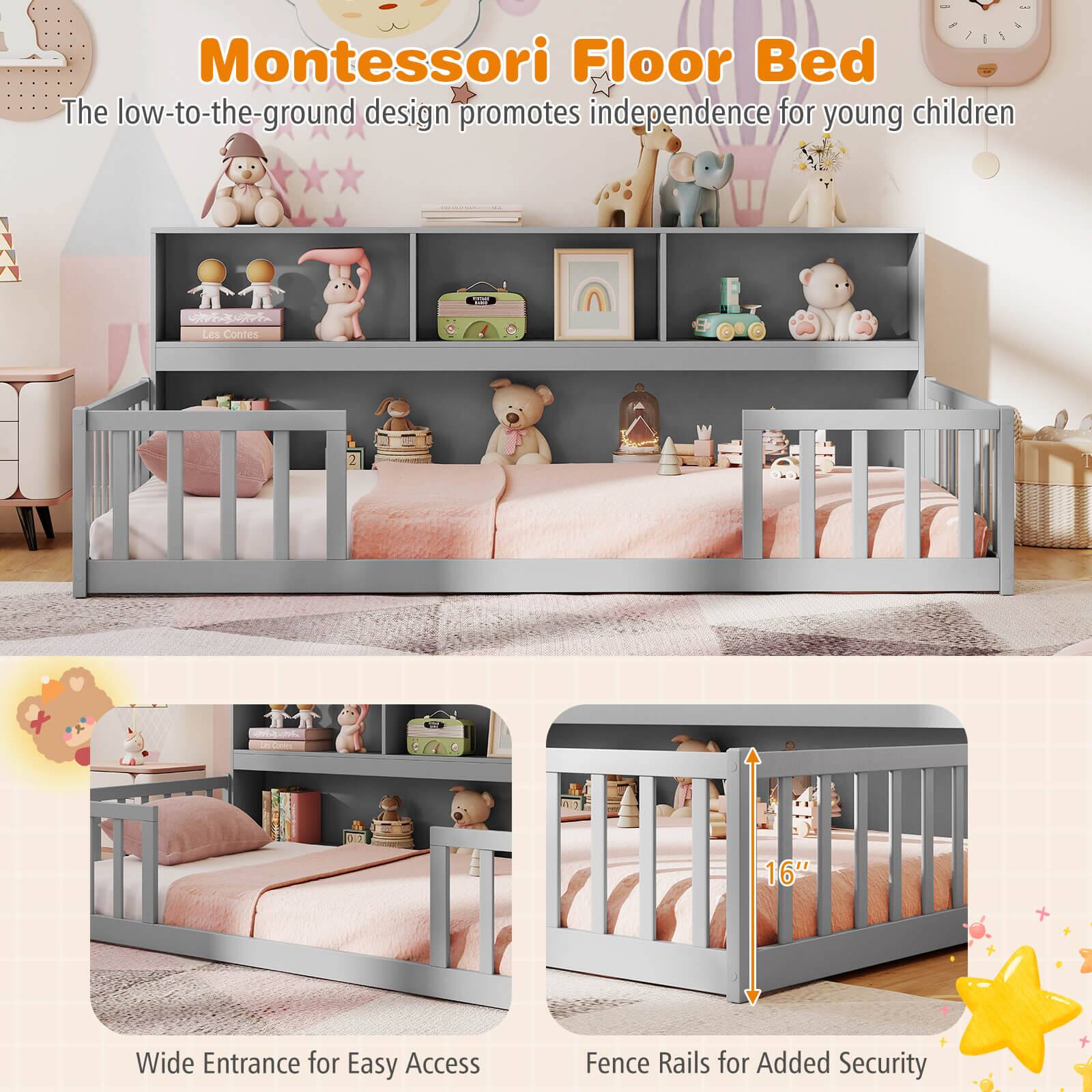 Montessori Floor Bed: The low-to-the-ground design promotes independence for young children.