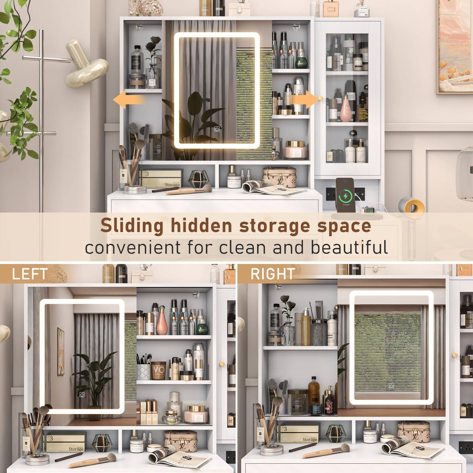 Sliding hidden storage space convenient for clean and beautiful LEFT RIGHT