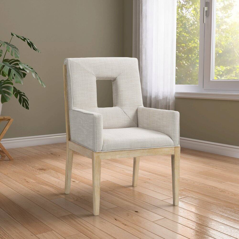 Alt View 1. Meridian Furniture - Gwendolyn Cream Linen Textured Fabric Dining Arm Chair - Beige.