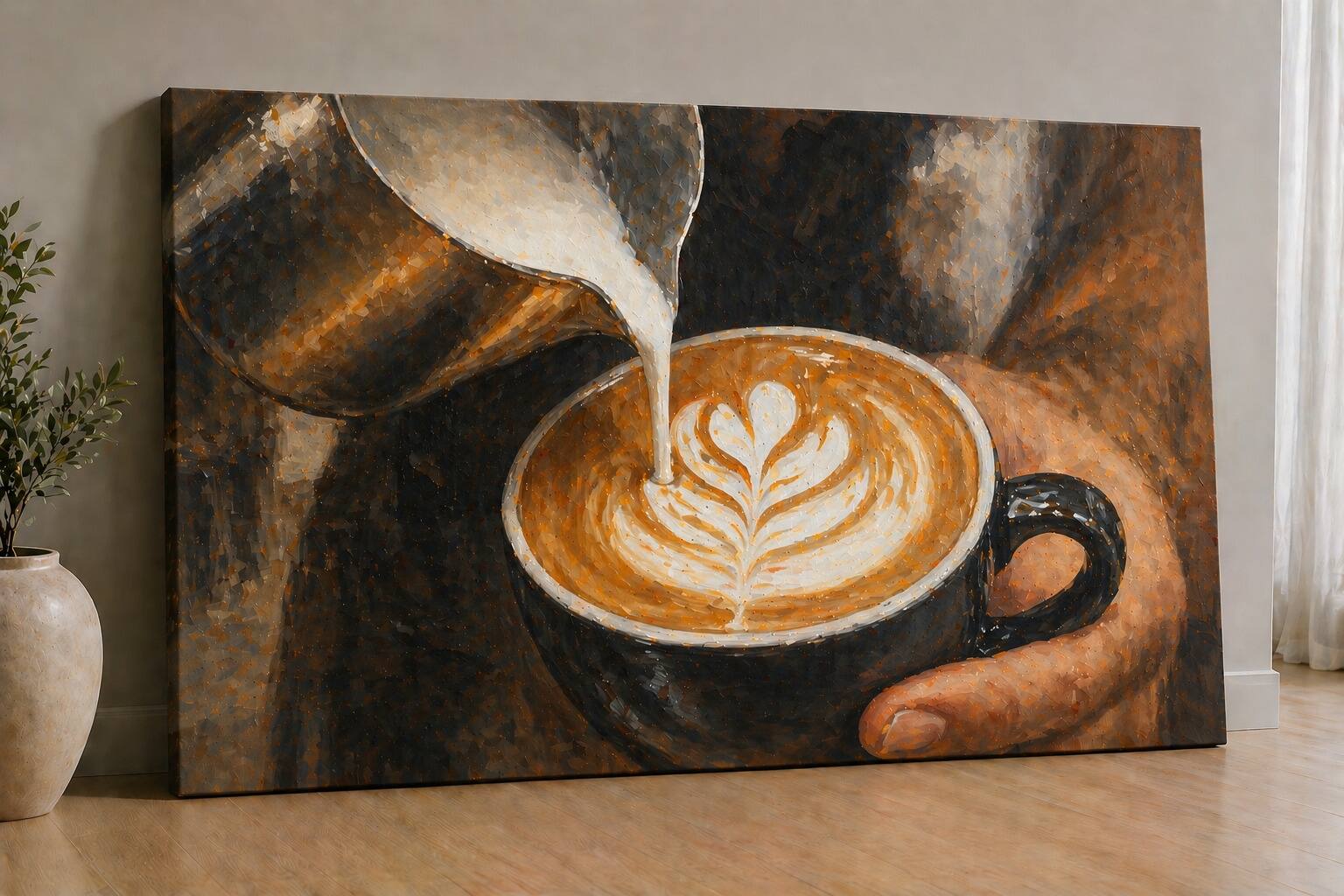 FC Design - Large Canvas 24x36" Ready-to-Hang 24x36" Coffee Art Pouring Milk Art Painting Home Wall Décor - MultiColor