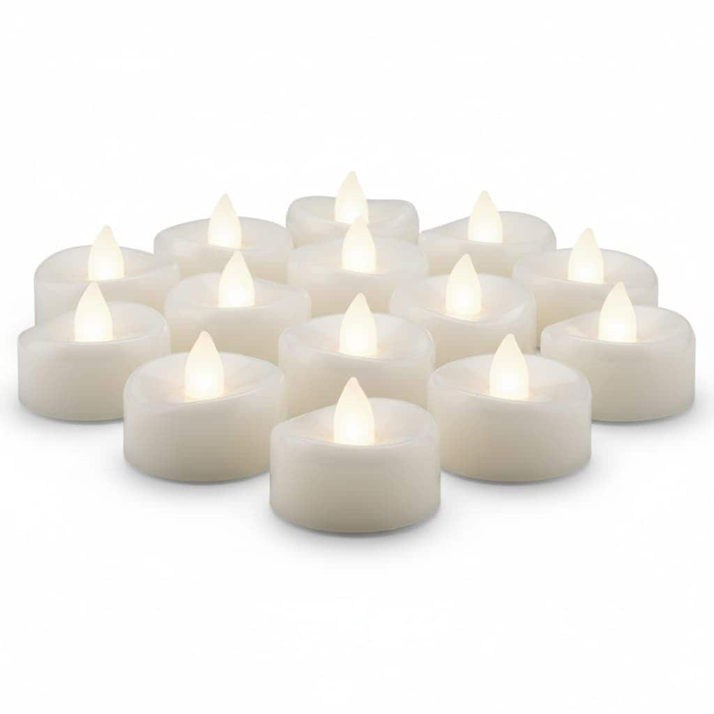 FINEAK - 24 Pack Pure LED Flameless Tea Lights: Battery Operated, 200+ Hours, Realistic, for Halloween, Christmas & Wedding - White