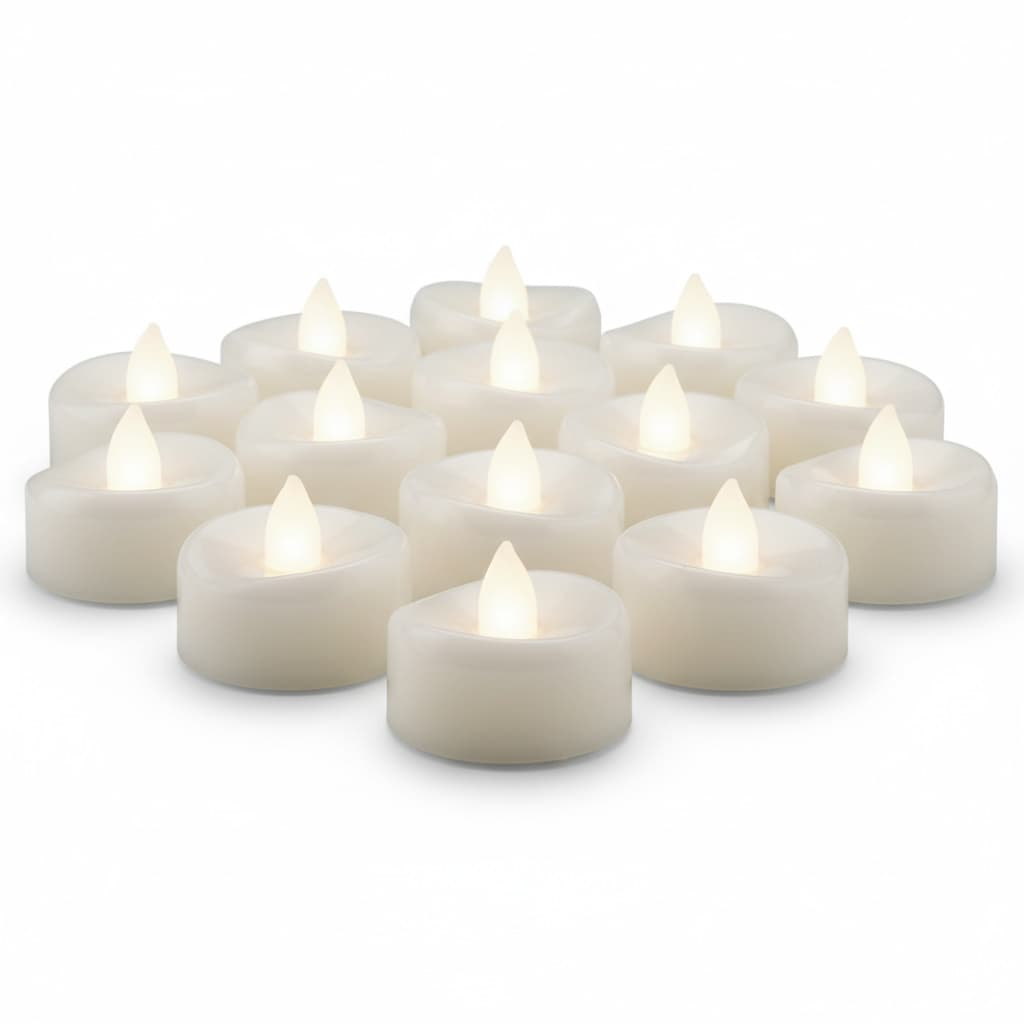 Front. FINEAK - 24 Pack Pure White LED Flameless Tea Lights: Battery Operated, 200+ Hours, Realistic, for Halloween, Christmas & Wedding - White.