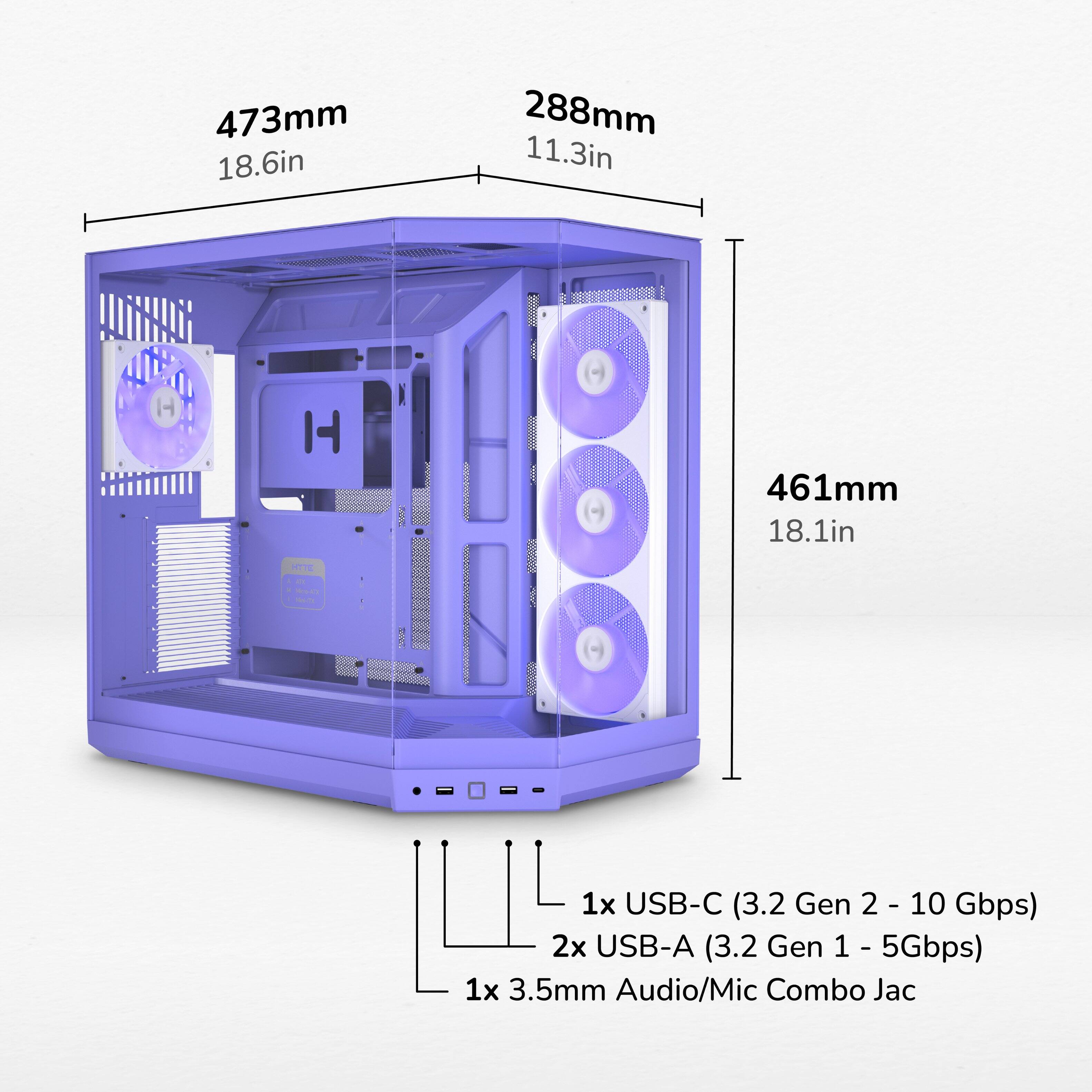 473mm 18.6in  
288mm 11.3in  
461mm 18.1in  

1x USB-C (3.2 Gen 2 - 10 Gbps)  
2x USB-A (3.2 Gen 1 - 5Gbps)  
1x 3.5mm Audio/Mic Combo Jack