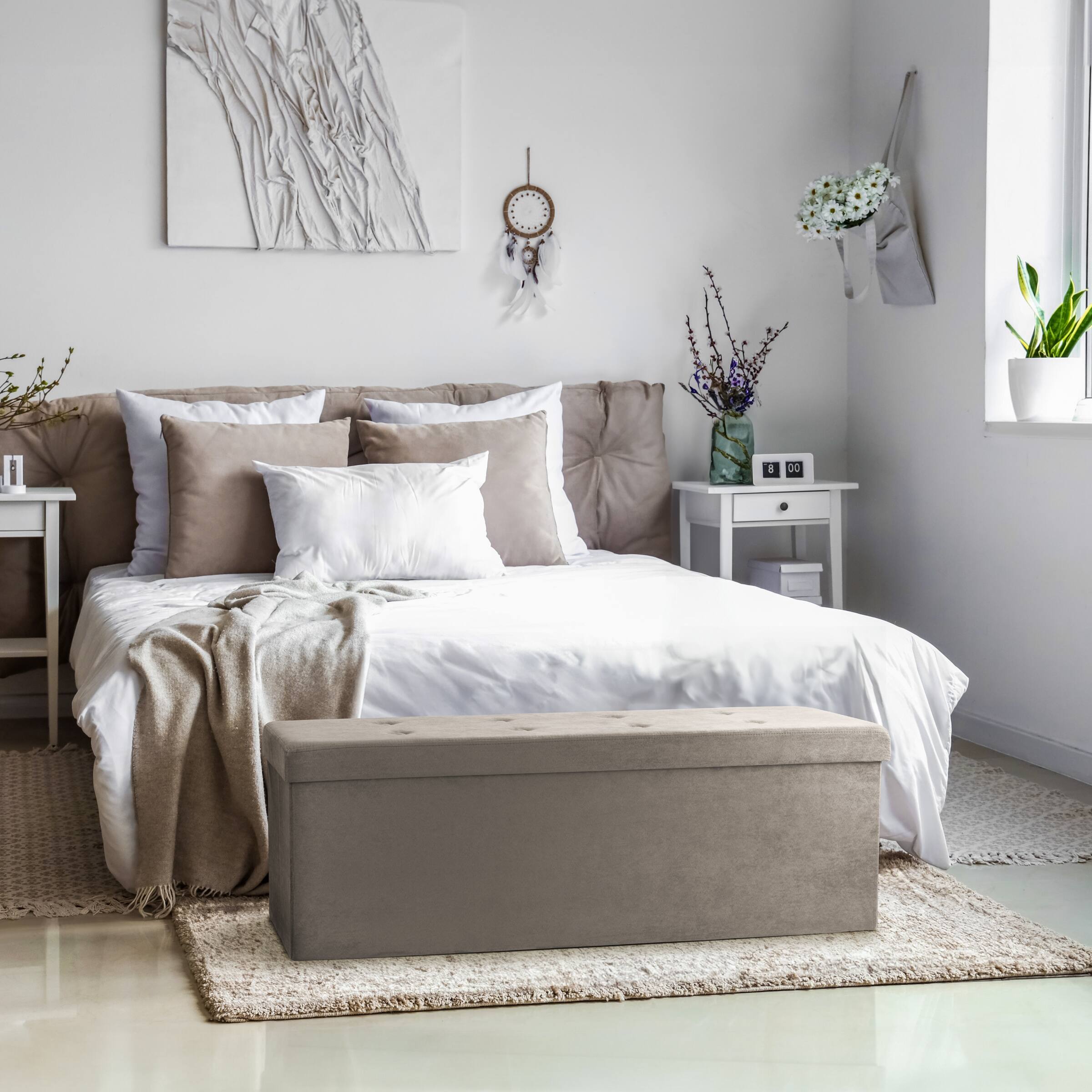 Alt View 2. Sorbus - Sorbus 43 Inch Ottoman with Storage Bench, Folding Bed Bench 80L Storage Ottoman Chest with Cover, Toy Shoes Linen - Beige.