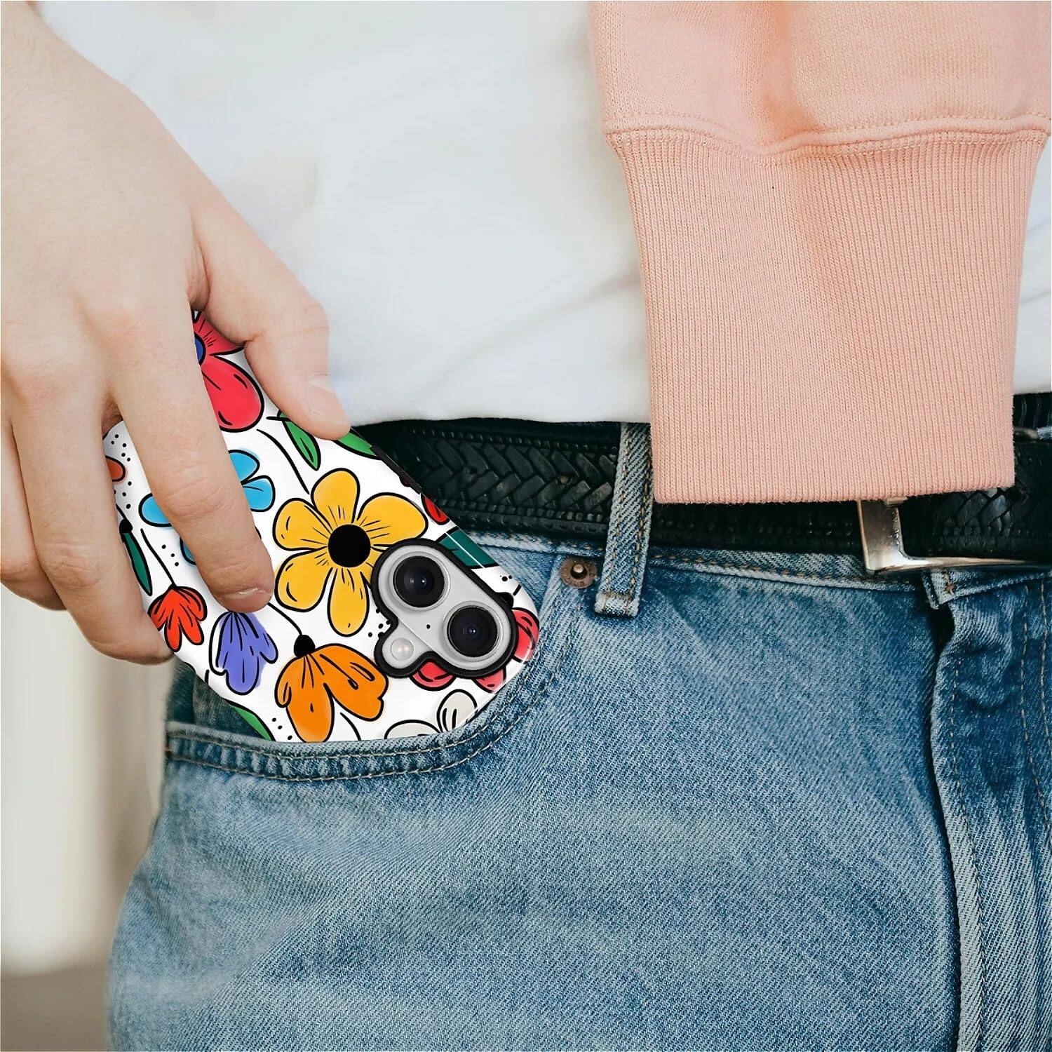 Alt View 6. BUBM - Smartphone Case for iPhone 17 - 2-Layer Durable Smartphone Protection Case - Colorful Flowers.
