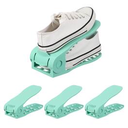 Unique Bargains - Shoe Slot Organizer 4pcs, 10.2x3.9x7.1 Inch Shoe Stacker Double Layer 50% Space Saver for Storage Closet Rack - Lake Green