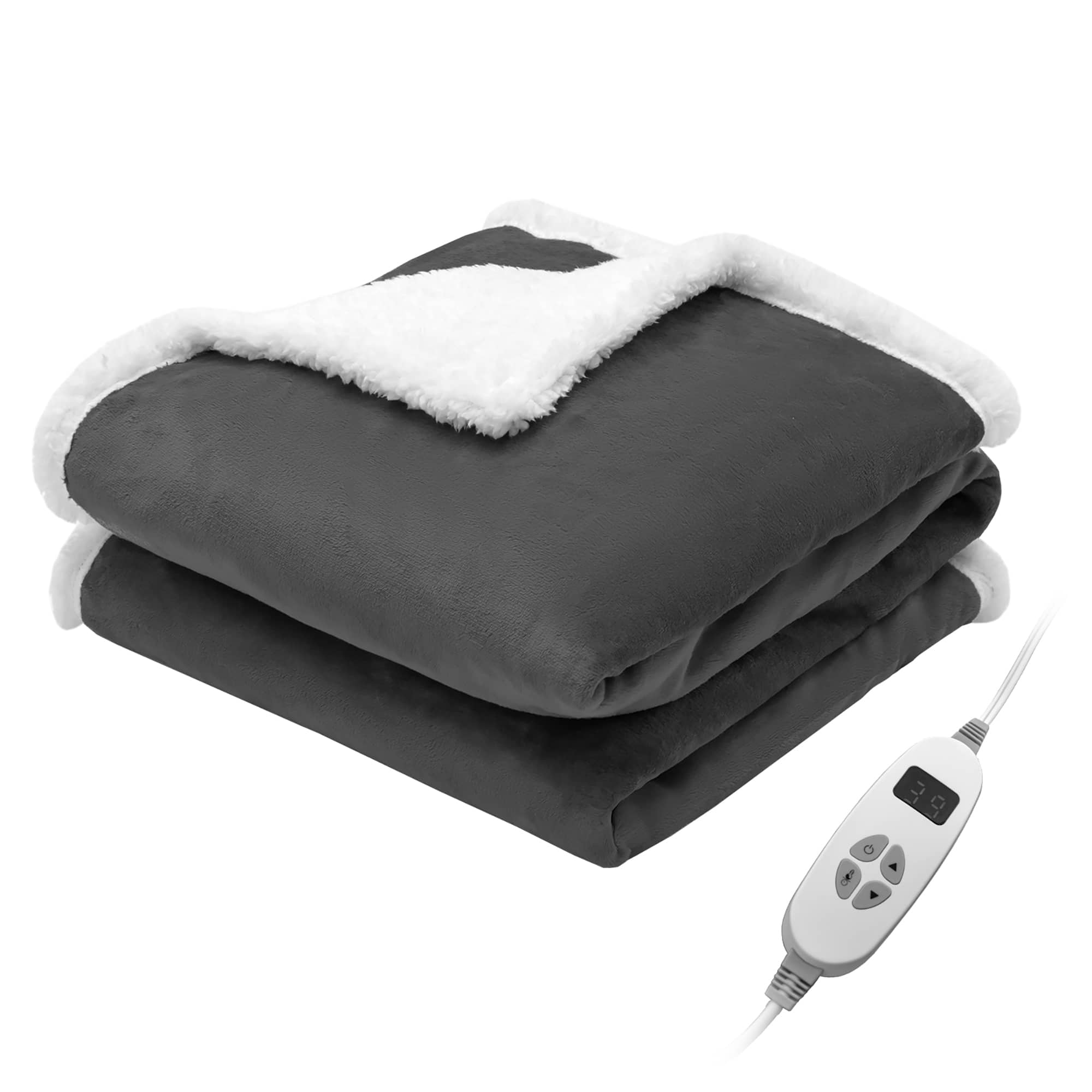 Costway - 50'' x 60'' Heated Blanket Throw Reversible Flannel & Sherpa Blanket - Grey