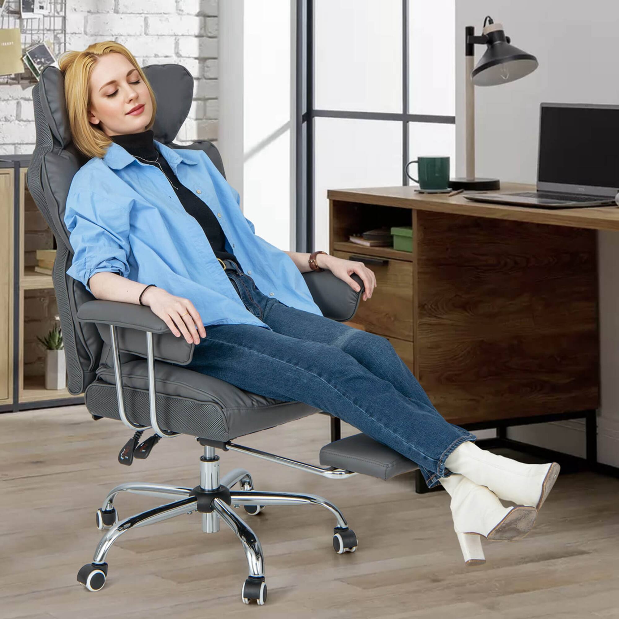 Alt View 15. Costway - Big and Tall Executive Office Chair with Footrest Lumbar Support - Grey.