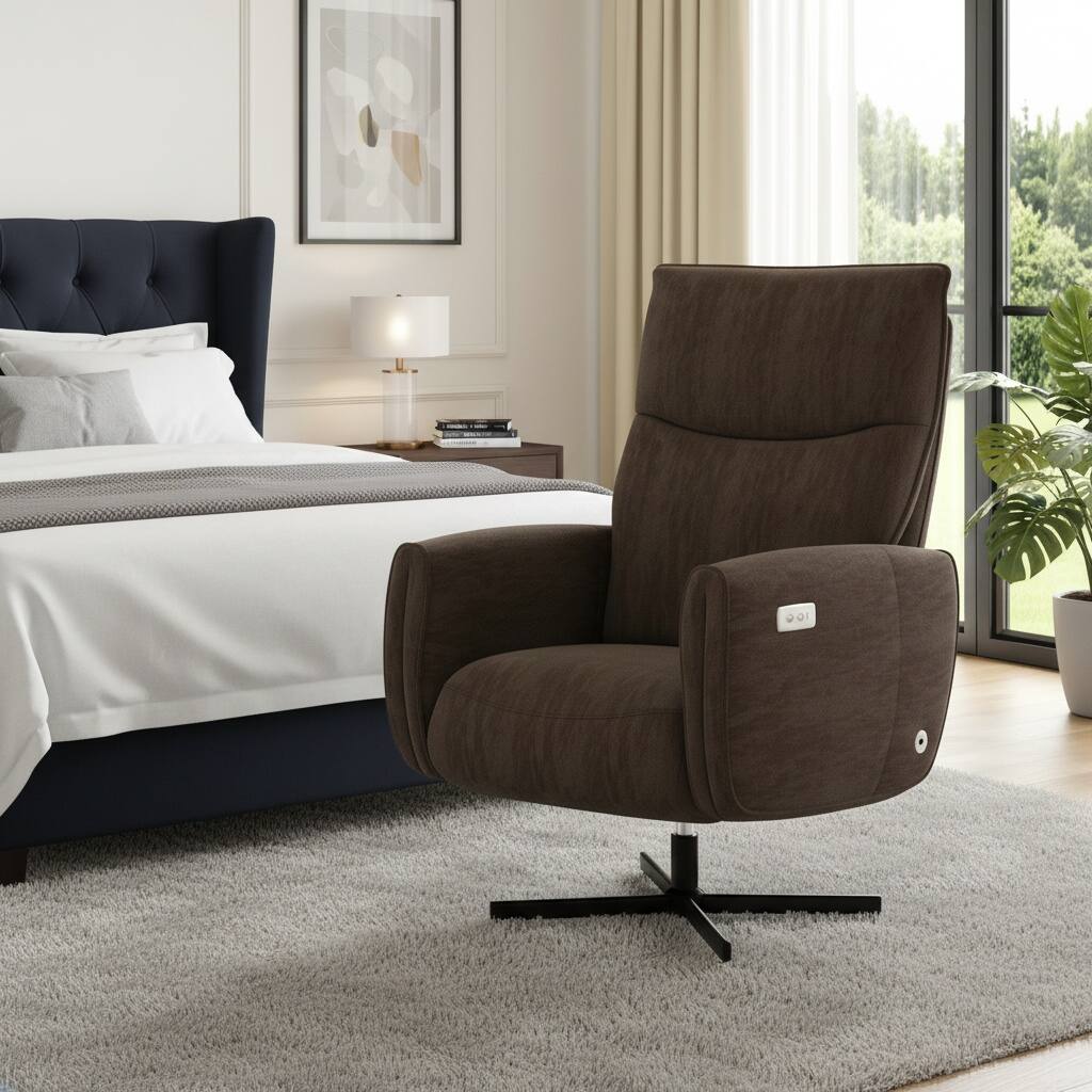 Alt View 4. Forest'nSky - Power Swivel Recliner Chair, Electric Reclining Armchair with USB & Type-C Charging, 360° Rotating Velvet Chair,Coffee - Coffee.