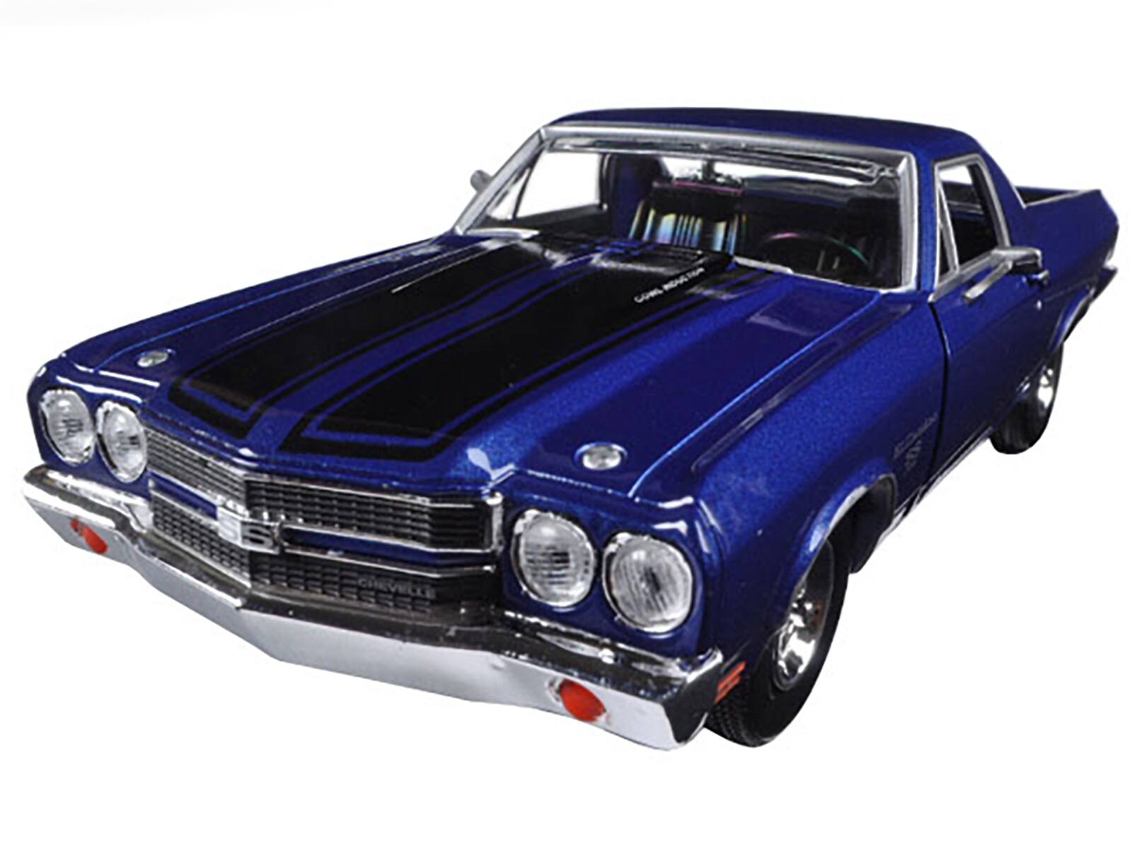 Alt View 1. Motormax - 1970 Chevrolet El Camino SS 396 Dark Blue Metallic with Black Stripes 1/24 Diecast Model Car by Motormax.