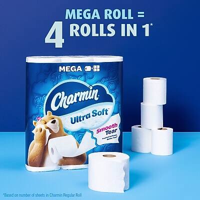 MEGA ROLL = 4 ROLLS IN 1*

Charmin Ultra Soft
Smooth Tear

Based on number of sheets in Charmin Regular Roll