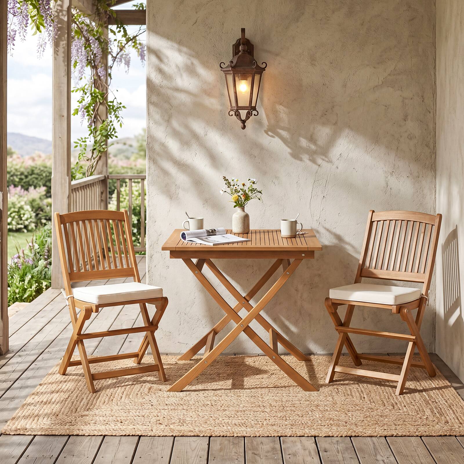 Alt View 1. Costway - Costway Solid Teak Wood Folding Outdoor Table, 32-Inch Square Patio Dining Table for 4 - Natural.