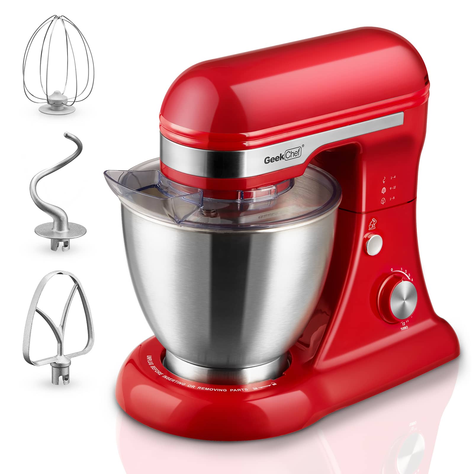 Forest'nSky - Geek Chef 4.8QT Stand Mixer, 12-Speed Tilt-Head with Dough Hook, Beater & Whisk - Wild Red