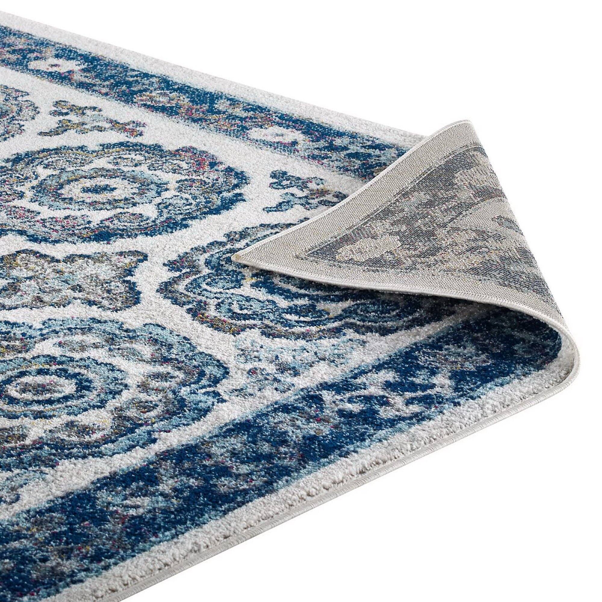 Alt View 2. Modway - Entourage Odile Distressed Floral Moroccan Trellis Area Rug - Ivory and Blue.