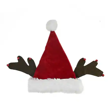 Front. Northlight - Red and Brown Reindeer Antlers Santa Hat Unisex Adult Christmas Costume Accessory - One Size - Red.