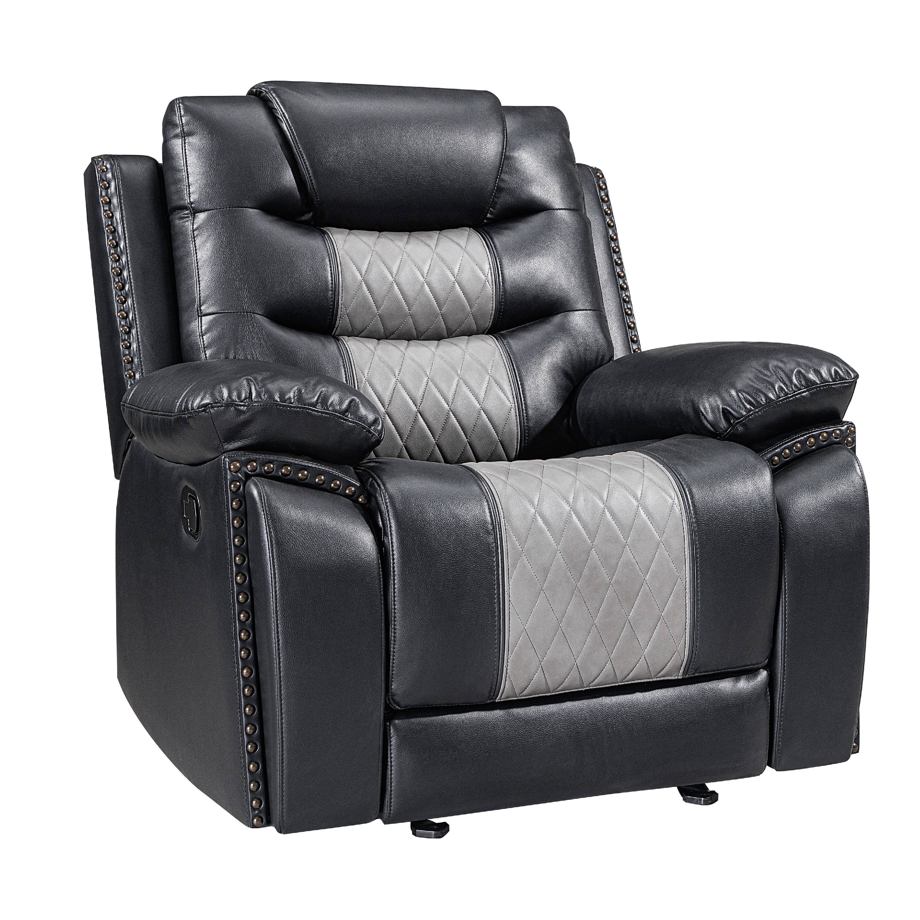 Front. Manhattan Lane - Asher Manual Glider Recliner w Cupholders, Faux Leather - Black, Gray.