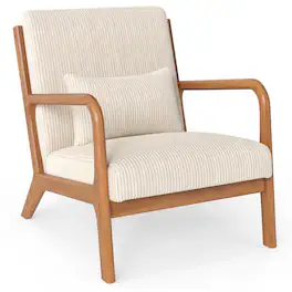 WELLFOR - Corduroy Upholstered Accent Lounge Chair with Lumbar Pillow - Beige