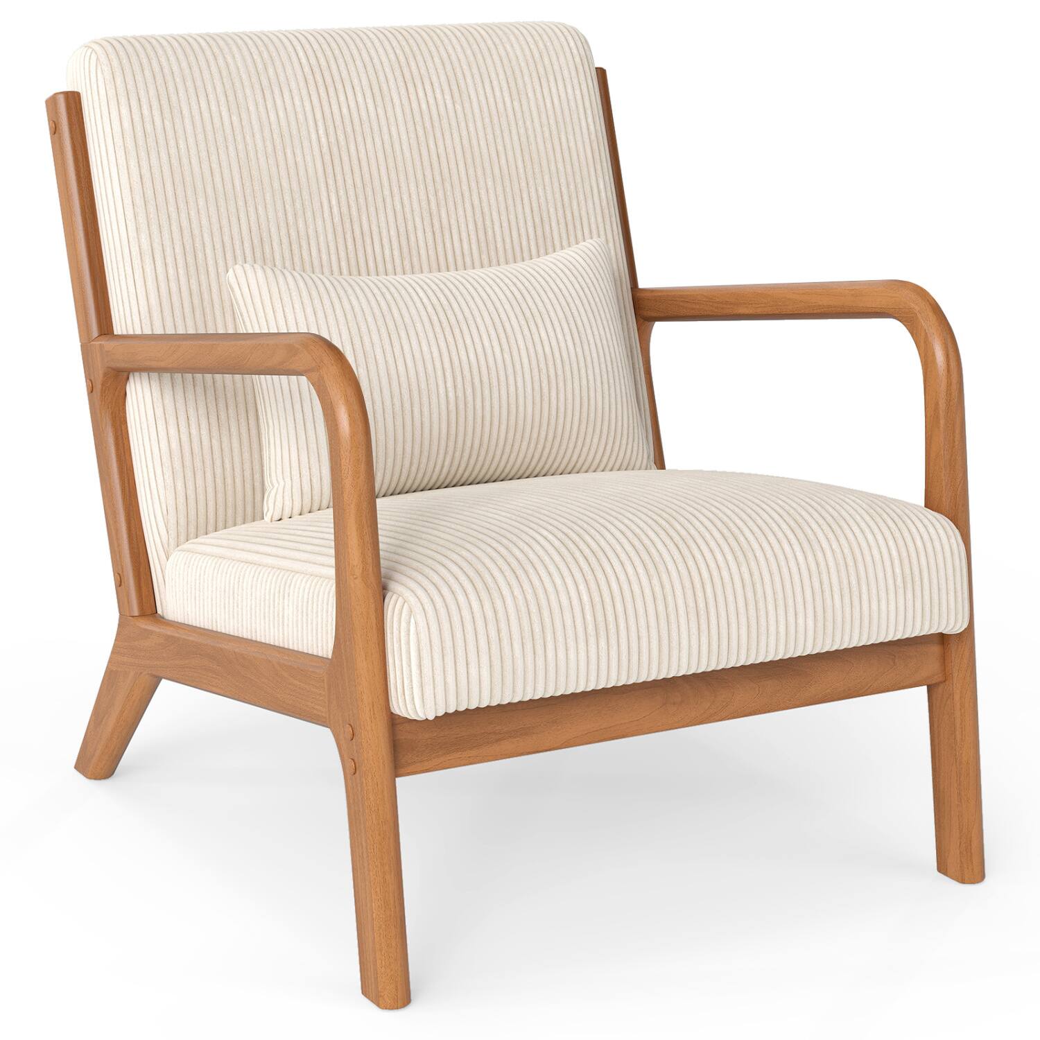 WELLFOR - Corduroy Upholstered Accent Lounge Chair with Lumbar Pillow - Beige