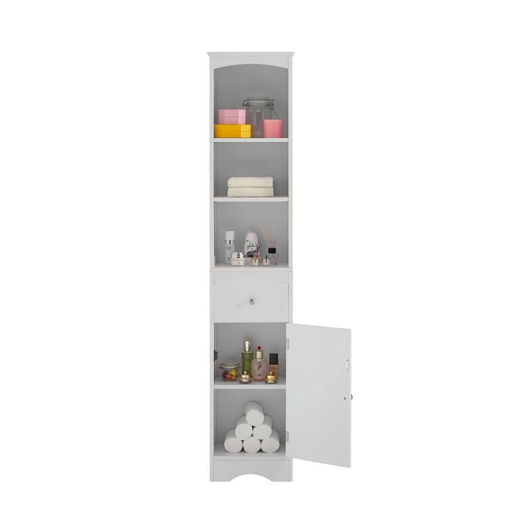 Angle. Kadyn - Tall Bathroom Cabinet, Freestanding Storage Cabinet with Drawer, MDF Board, Adjustable Shelf, White - White.