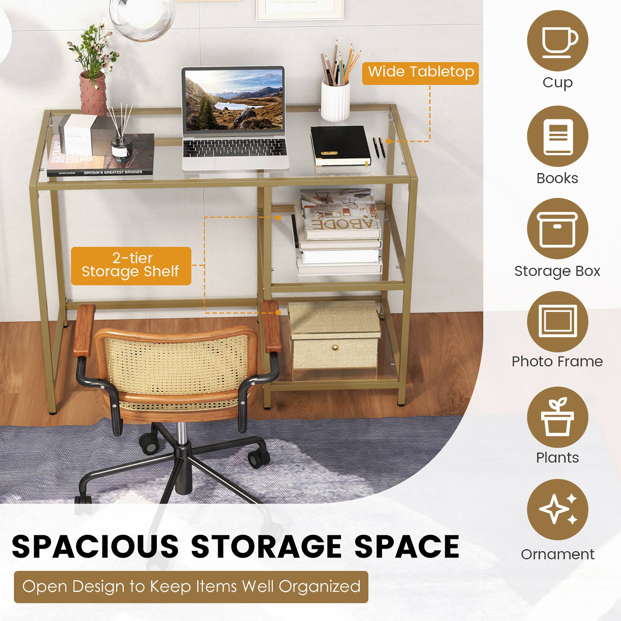 Wide Tabletop Cup e 5 I - - CE - Books ABODE 2-tier Storage Shelf Storage Box Photo Frame Plants SPACIOUS STORAGE SPACE Ornament Open Design to Keep Items Well Organized