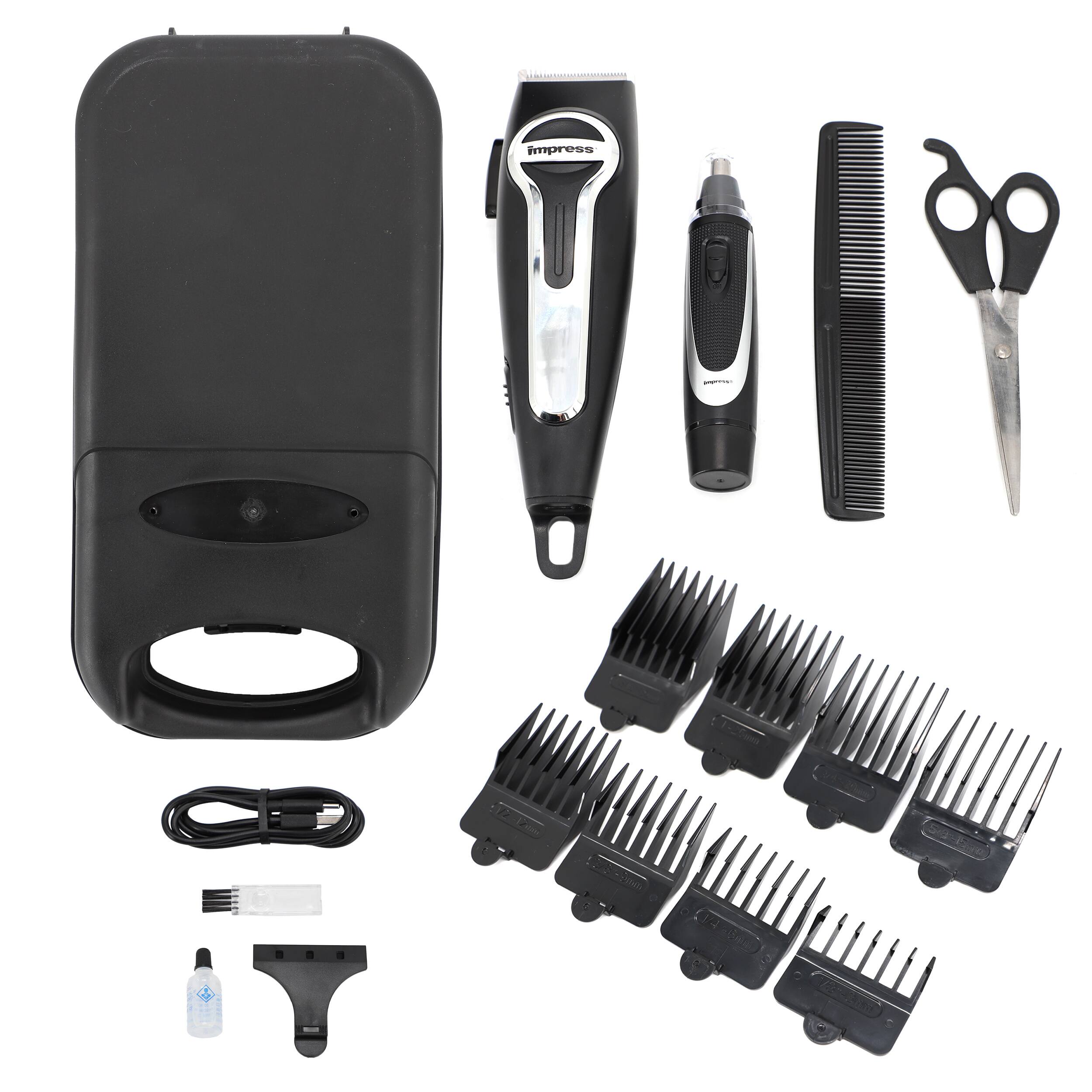 Front. Impress - Impress 18 Piece Cordless Rechargeable Hair Cutting Kit and Nose Trimmer with Storage Case - Black.