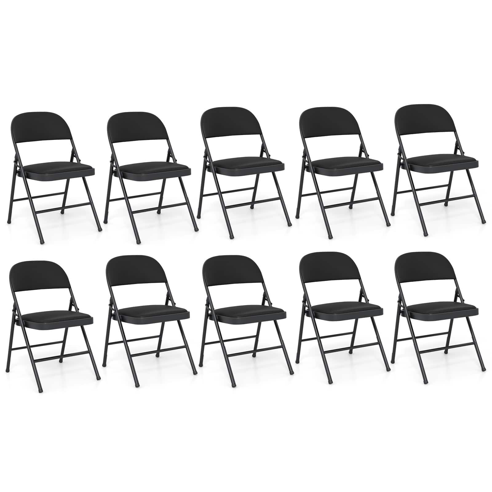 Gymax - 10PCS Folding Chairs w/ Metal Frame PVC Leather Stackable Chairs for Indoor - Black